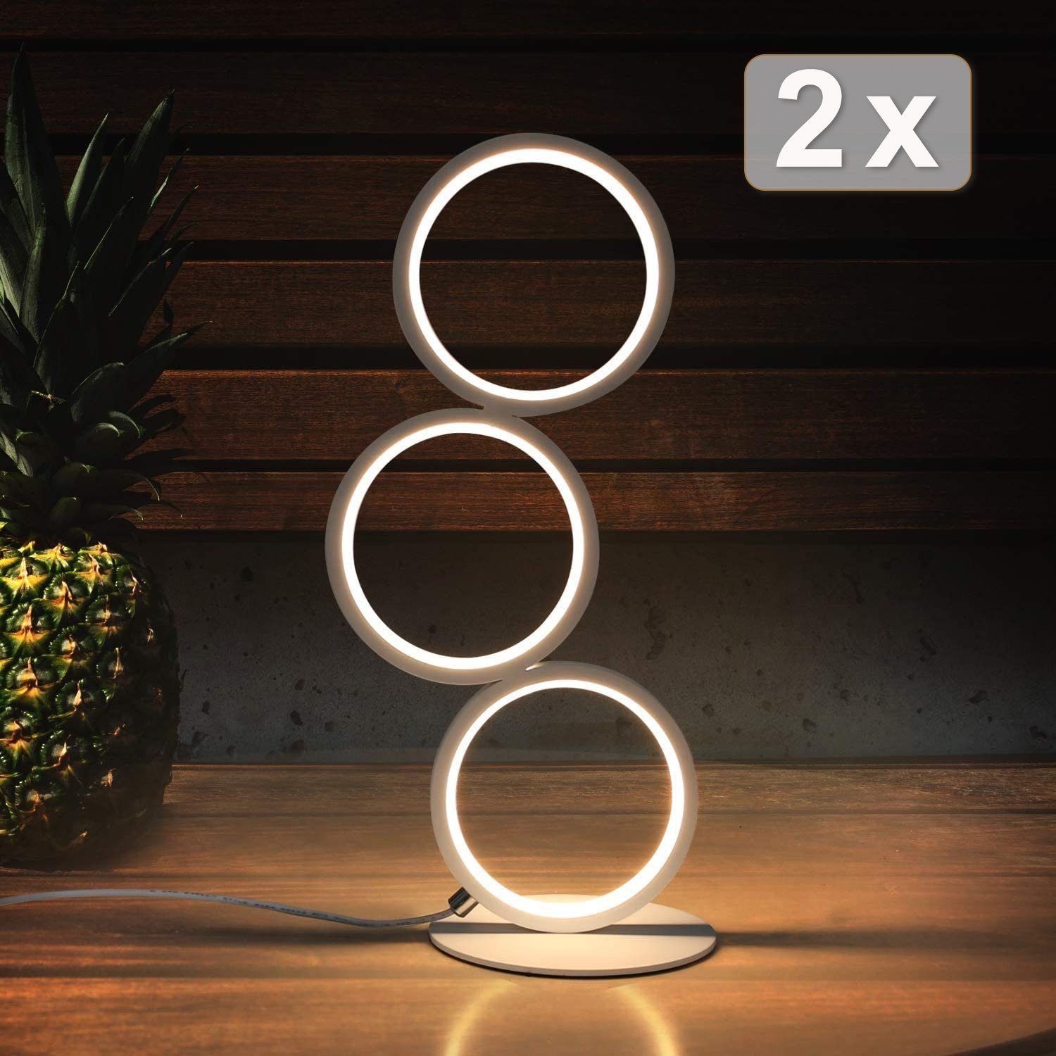 ZMH LED Tischleuchte Weiß Weiß Ring Nachtlampe, 2x warmweiß-kaltweiß, fest Modern integriert, Aluminium Dimmbar, Deko LED Nachttischlampe