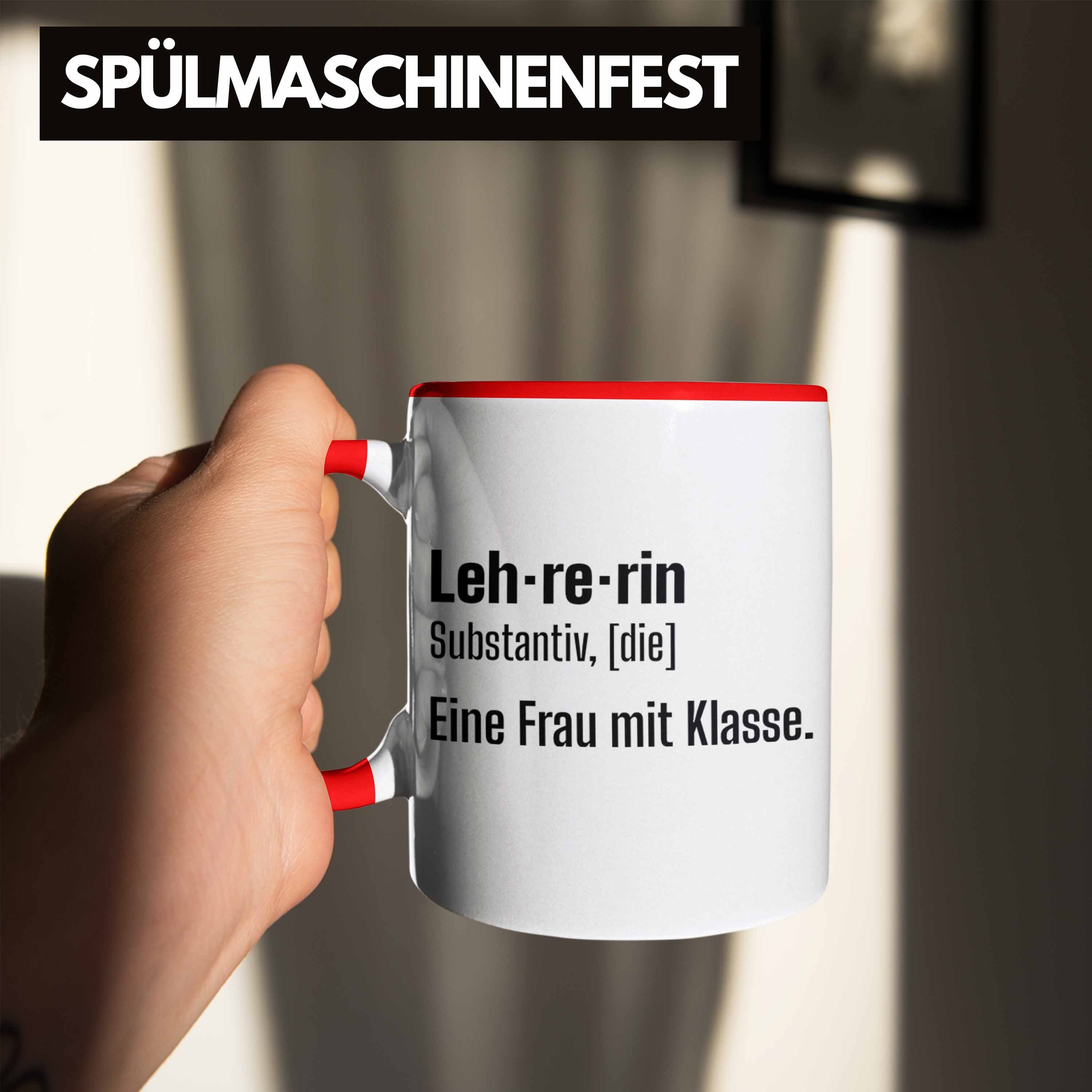 Geschenkidee Klasse Trendation Geschenk Sprüche Tasse Frau Dankeschön - Lustig Tasse Danke Trendation mit Grundschule Rot Lehrerin