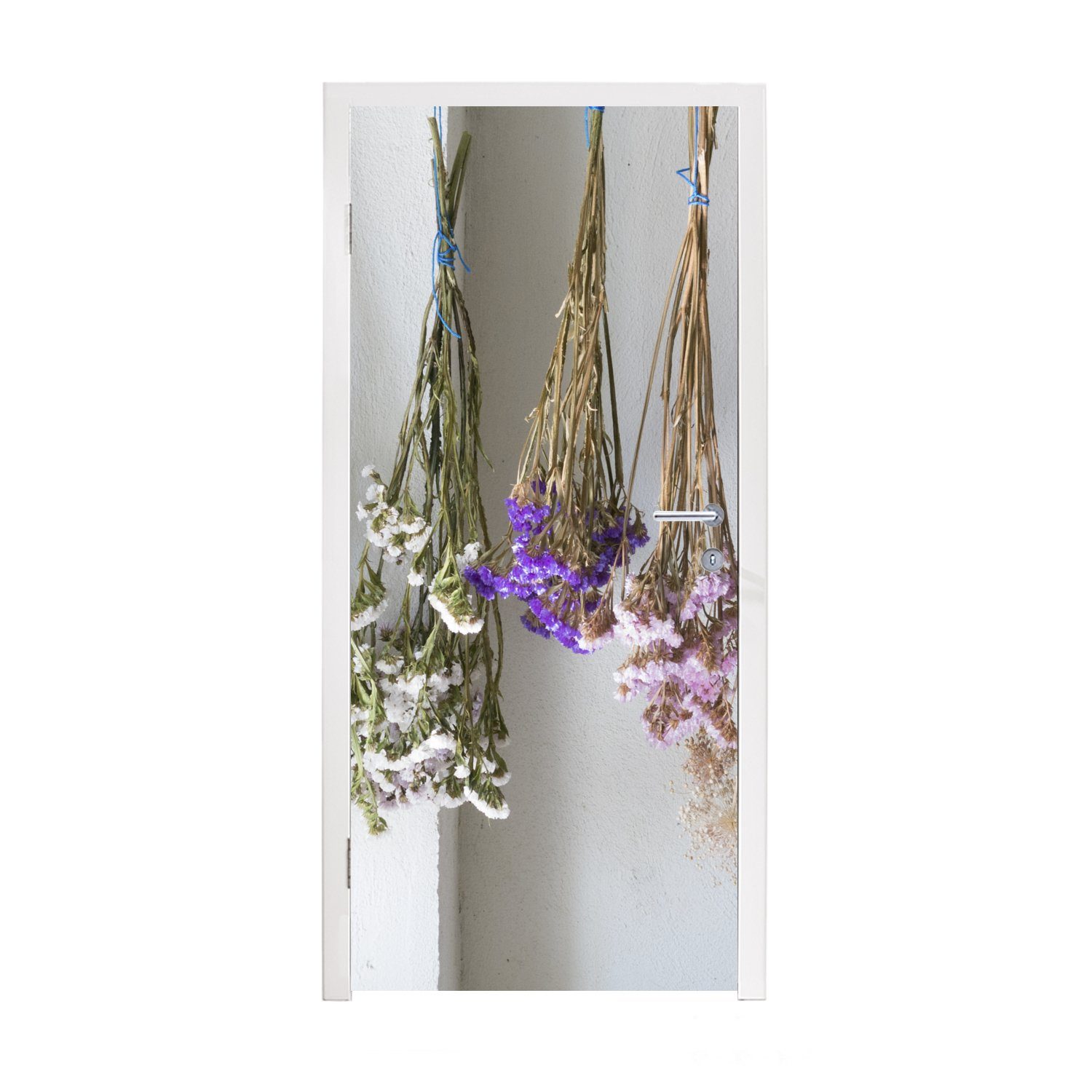 MuchoWow Türtapete Verschiedene Limonium-Blüten zum Trocknen aufhängen, Matt, bedruckt, (1 St), Fototapete für Tür, Türaufkleber, 75x205 cm