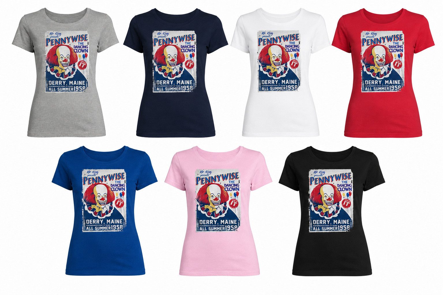 Blondie & Brownie T-Shirt Pennywise Damen T-Shirt Horror Clown Print (Einzelstück, Einzelartikel) Pennywise_D_Tee Horror Vintage Damenfit