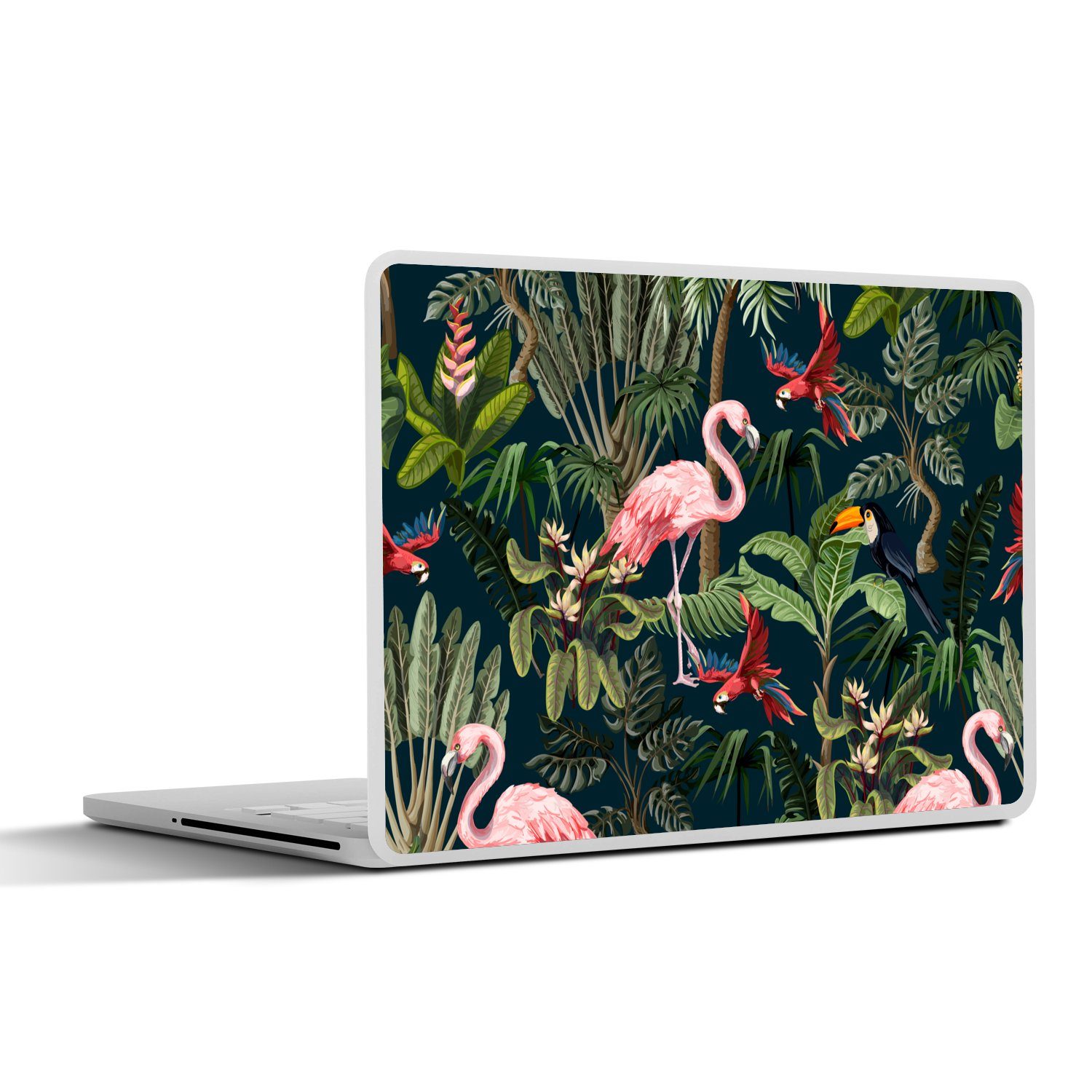 MuchoWow Laptop-Aufkleber Jungtiere - Muster - Kinder - Flamingo - Papagei - Kinder, (1tlg), Laptop Folien Cover, Aufkleber, Sticker, Schutz vor Kratzern, 30x21 cm