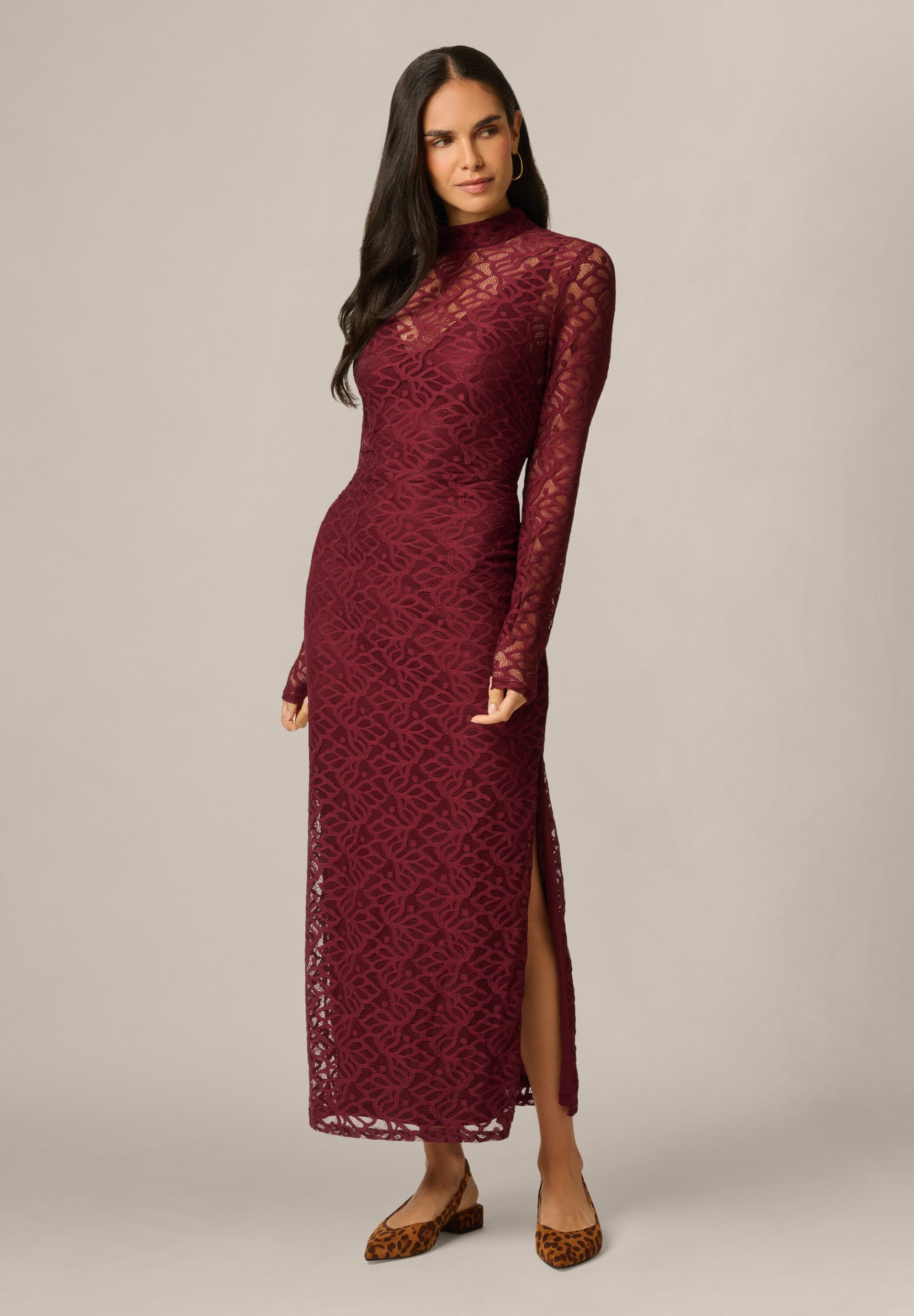 Adrianna Papell Midikleid Mock Neck Lace Dress Raffiniertes Midi-Kleid aus Stretch-Spitze
