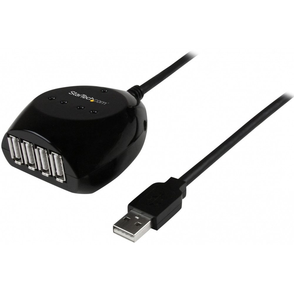 Startech.com USB 2.0 Active Cable mit 4 Port USB-A Hub 15 m - Datenkabel - schwarz USB-Kabel