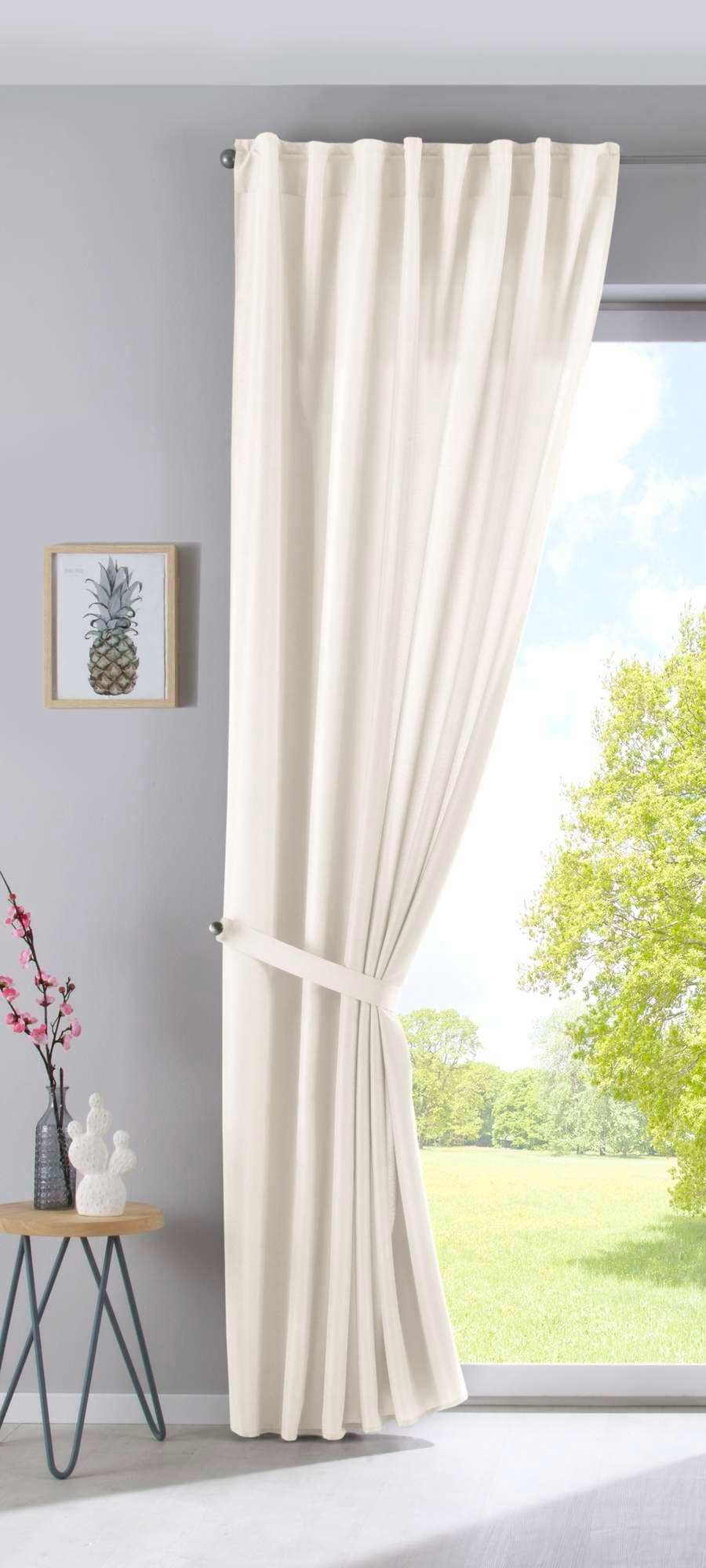 Gardinenbox Vorhang (2 St), verdecketeSchlaufen, transparent, Leinen-Optik, Cationic »JENA« Blickdicht Leinen Optik Meliert extra Breit 2019037-2