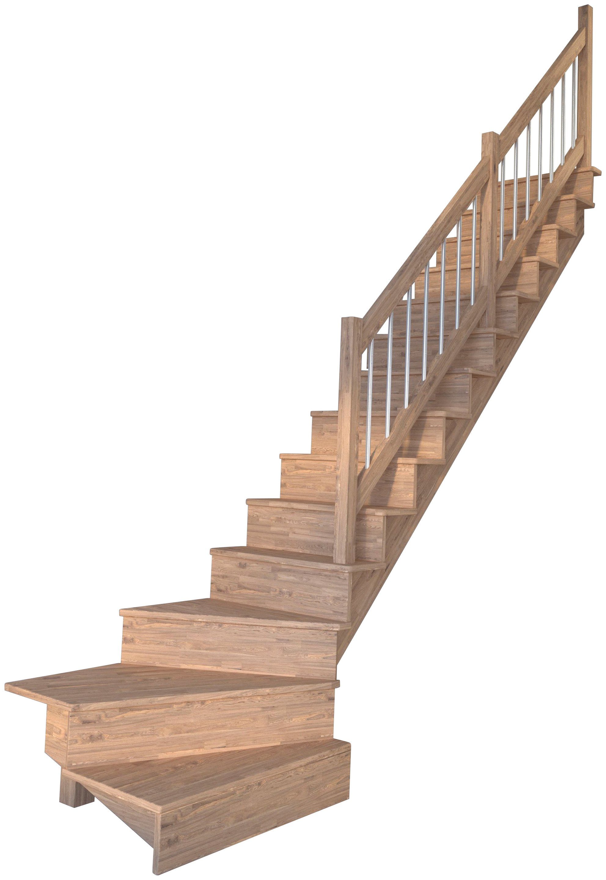 Starwood Systemtreppe gewendelt Geschosshöhen Rechts, geschlossen, Stufen Durchgehende Holz-Edelstahl, Lindos, cm, bis Massivholz 300 Wangenteile für
