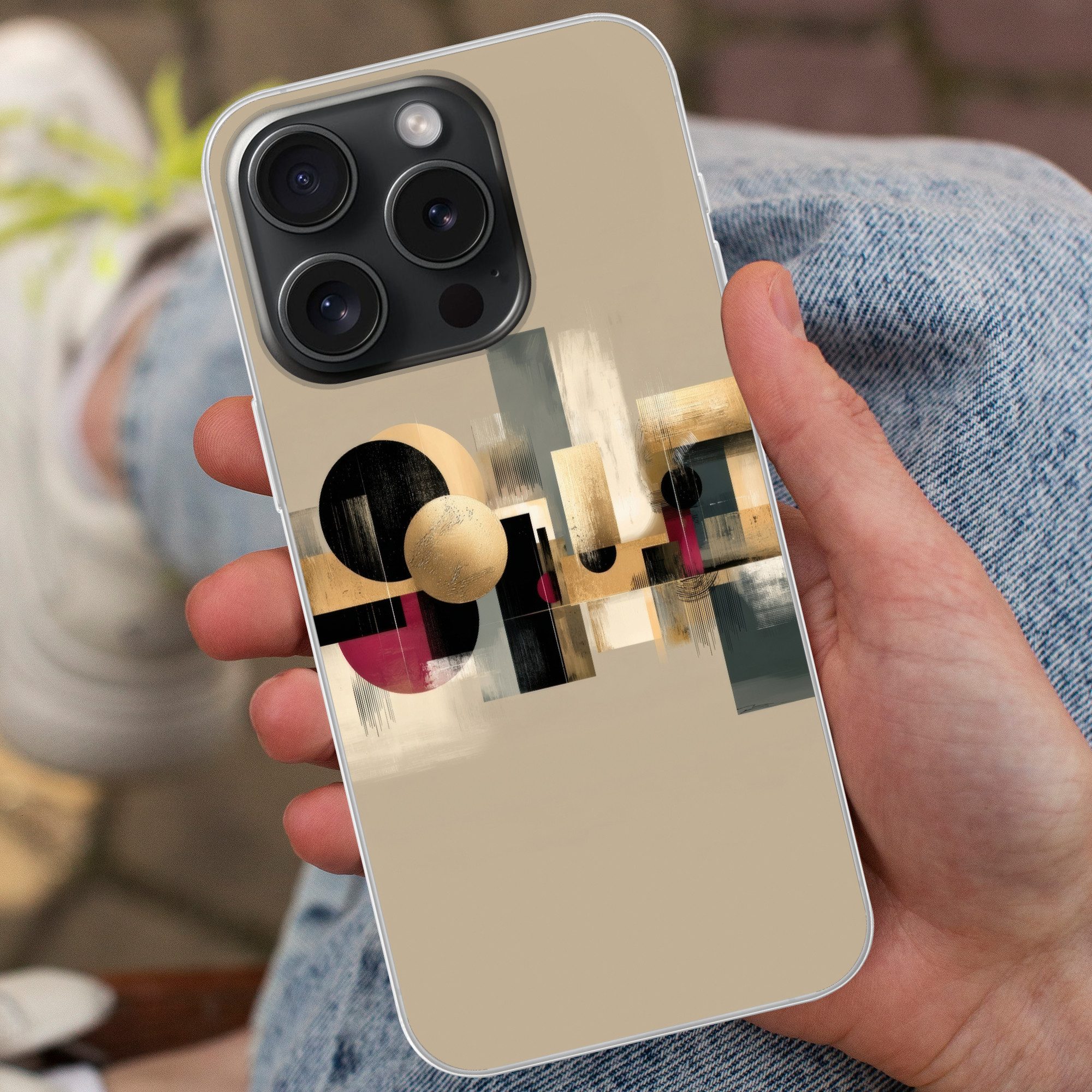 MuchoWow Handyhülle für Apple iPhone 15 Pro Abstrakt - Formen - Beige - Texturen, Smartphone-Bumper, Print, Handy Schutzhülle Dünn