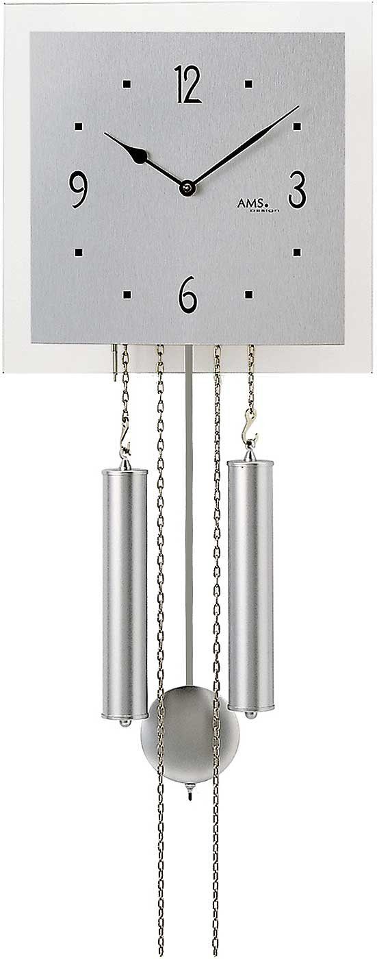 AMS Wanduhr Pendeluhr 1/2 Std. Schlag auf Glocke Aluminium-Zifferblatt - AMS: 354