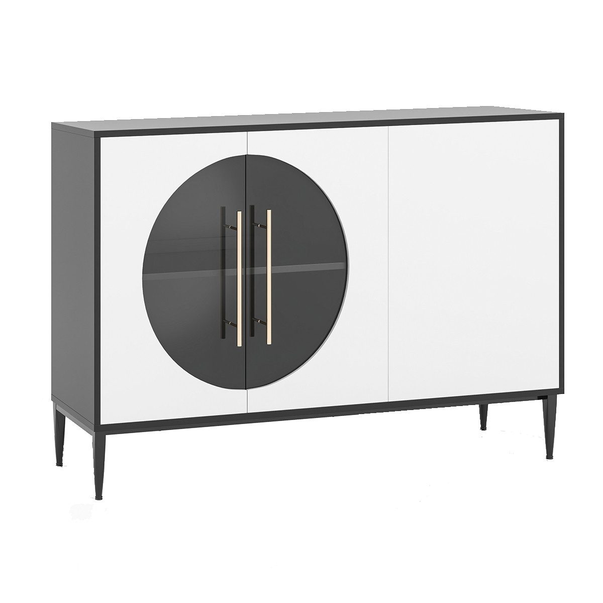 COSTWAY Sideboard, Buffetschrank mit Glastüren & Metallbeinen, Holz, weiß