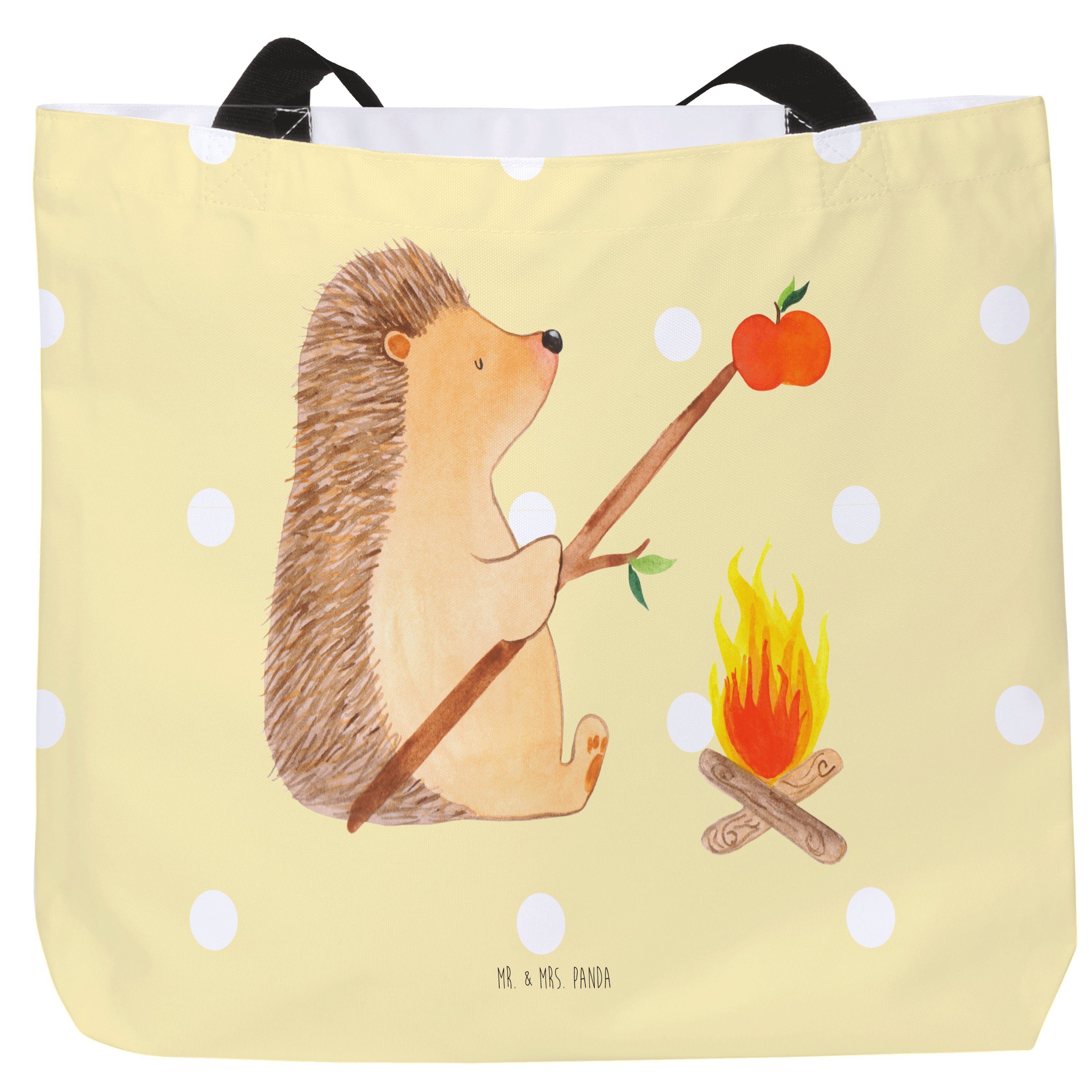 Mr. & Mrs. Panda Shopper Igel grillt - Gelb Pastell - Geschenk, Gute Laune, Beutel, Motivation (1-tlg)