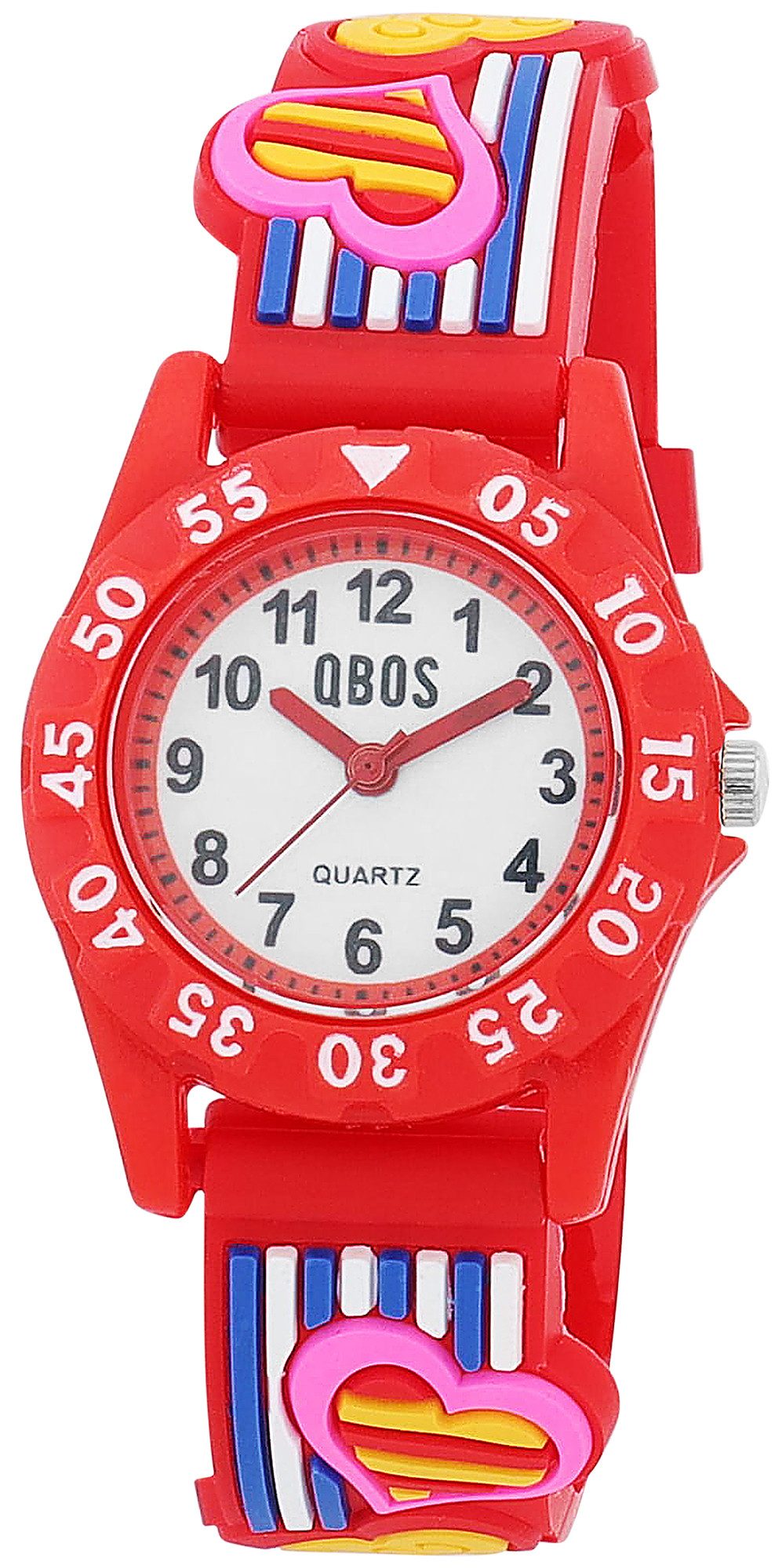 Qbos Quarzuhr aus Silikon mit Herzmotiven