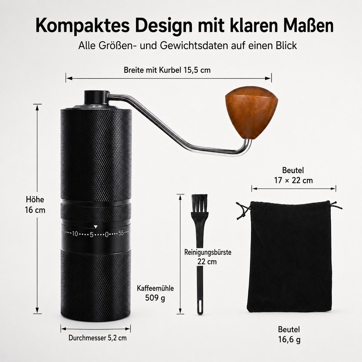 XEOOCE Kaffeemühle Handkaffeemühle 60 Mahlgrade Edelstahlmahlwerk, 60 Einstellstufen