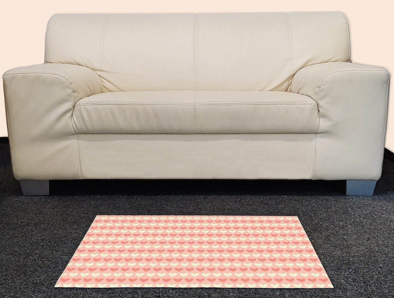 Wallario Teppich Muster Herzen in beige und rot, rechteckig, rutschfest