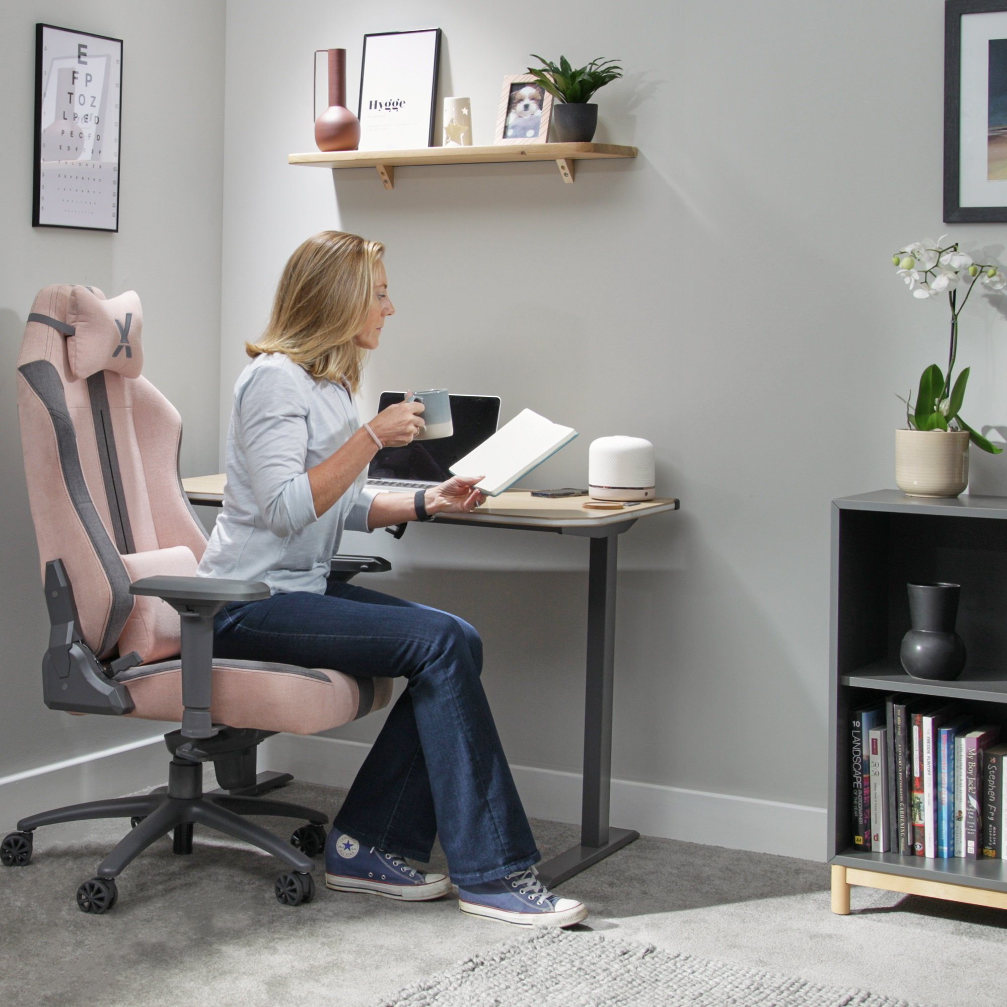 Rocker Bürodrehstuhl X mit hochwertiger Living Pink/Grau Bürostuhl Onyx Stoffoberfläche Modern