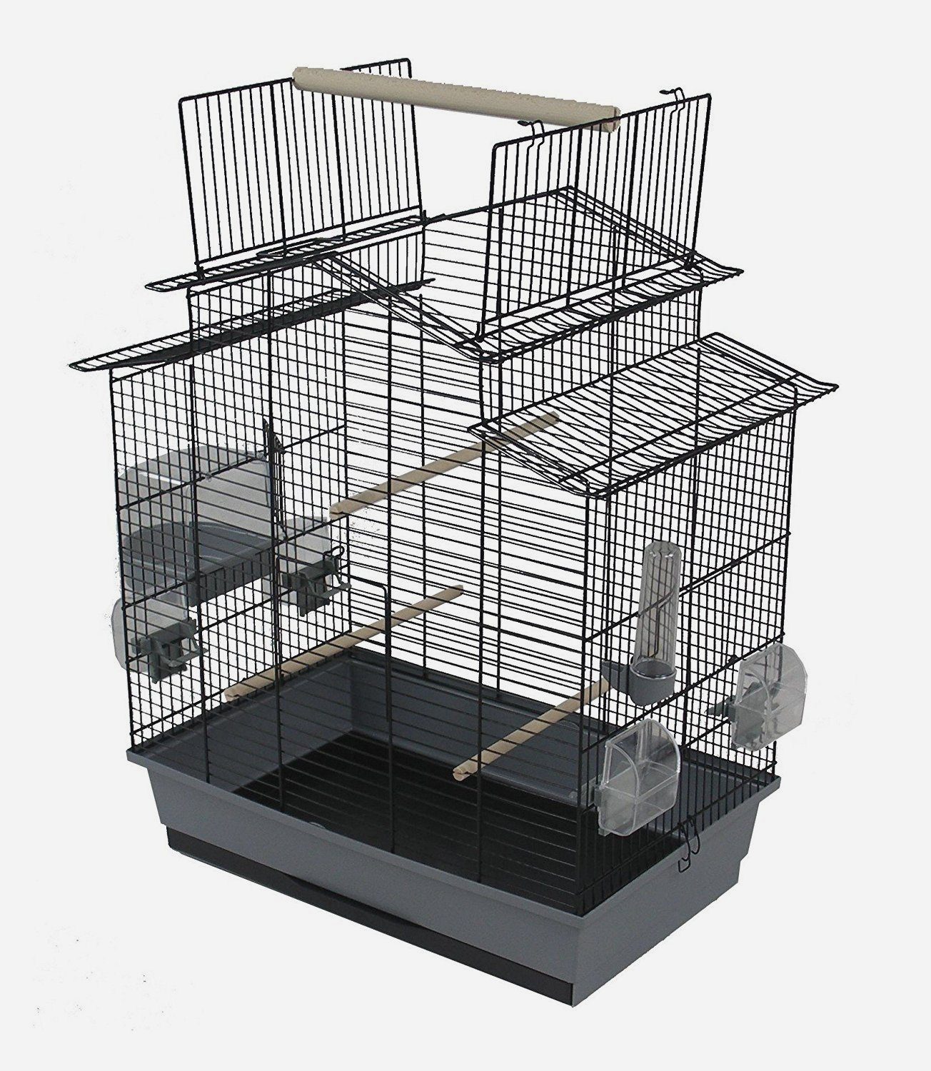 Vogelkäfig Vogelkäfig Wellensittich Kanarien mit Freisitz & Zubebör schwarz grau