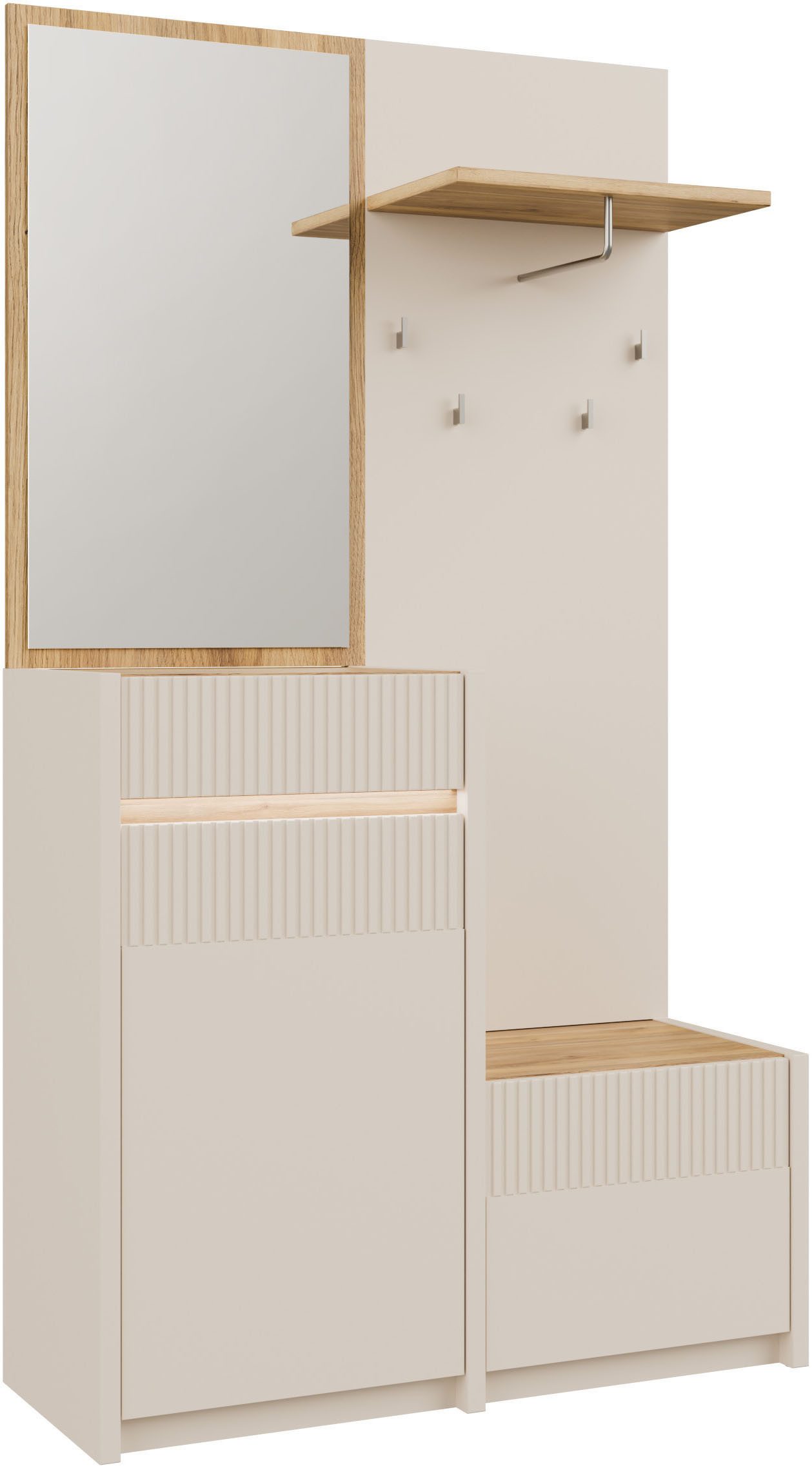 FORTE Kompaktgarderobe Oak Squere B/H/T 108,4 /195,9/41,7 cm Spiegel, Haken, Kleiderstange