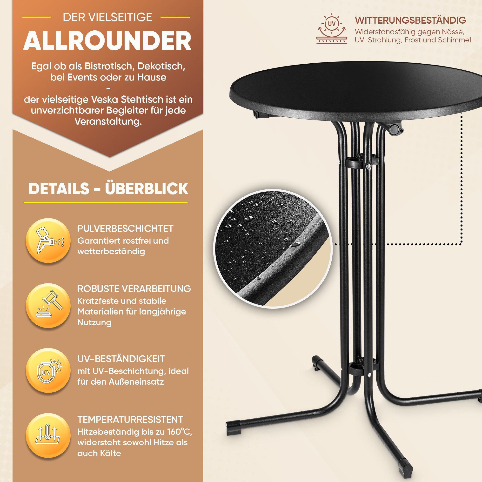 VESKA Stehtisch Ø 80cm inkl. Husse, Gastro Bistrotisch (klappbar Indoor & O günstig online kaufen