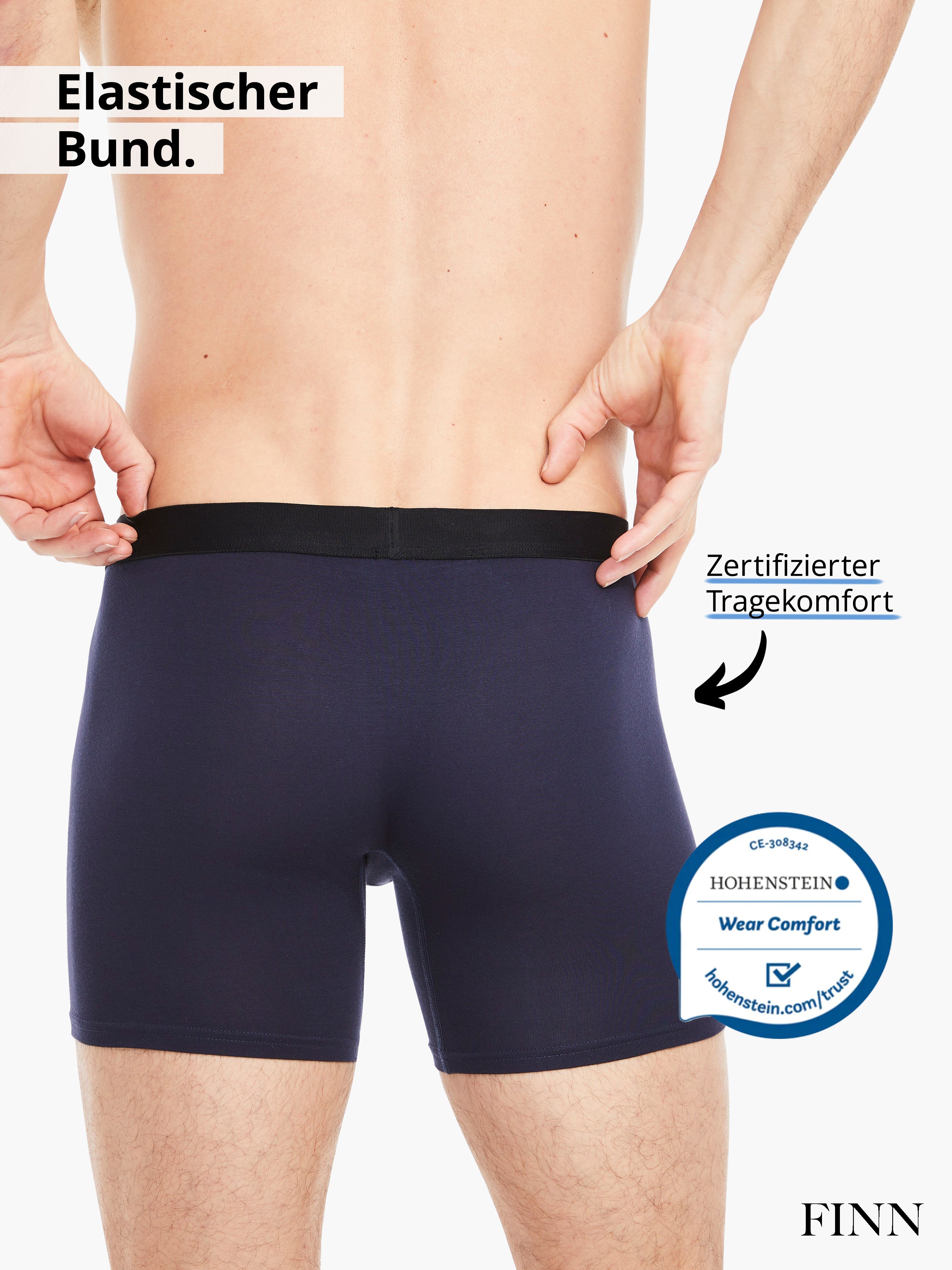 Boxershorts Bund mit 3er Boxershorts weicher extra Prägung FINN Blau Design Micro-Modal Herren Stoff, Pack feiner