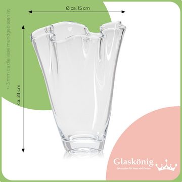 Glaskönig Tischvase Blumenvase aus Glas - Moderne Glasvase in Wellenform als Tulpenvase (mundgeblasen, Höhe 23cm Ø ca.15cm), Ideal für Tulpen, Blumensträuße und einzelne Blumen