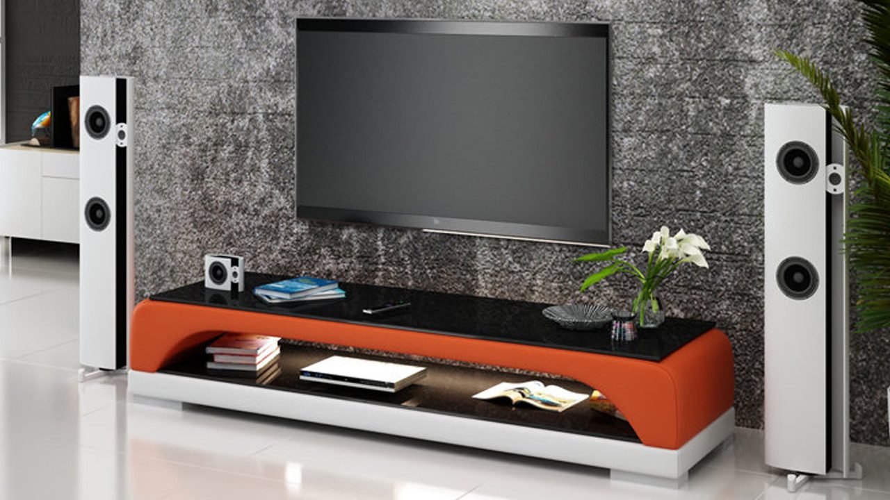 JVmoebel Sideboard RTV TV Sideboard Leder Glas Tisch Fernseh Schrank Tisch Designer Neu (1 St., Sideboard), Made in Europa