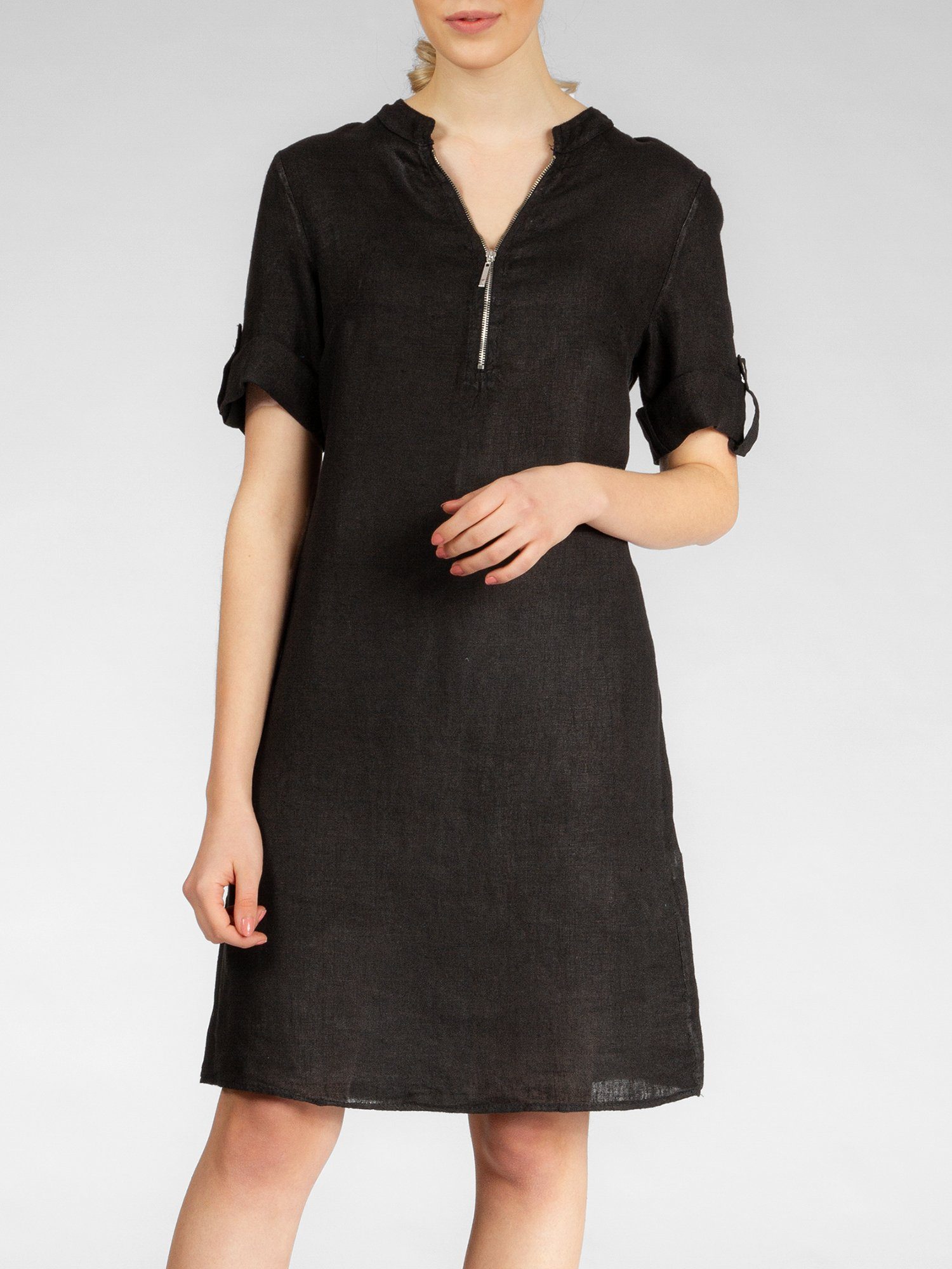 Caspar Sommerkleid SKL037 knielanges Damen Leinenkleid mit Reißverschluss Ausschnitt Luftig leicht, figurumspielende Form, mit seitlichem Jersey-Einsatz