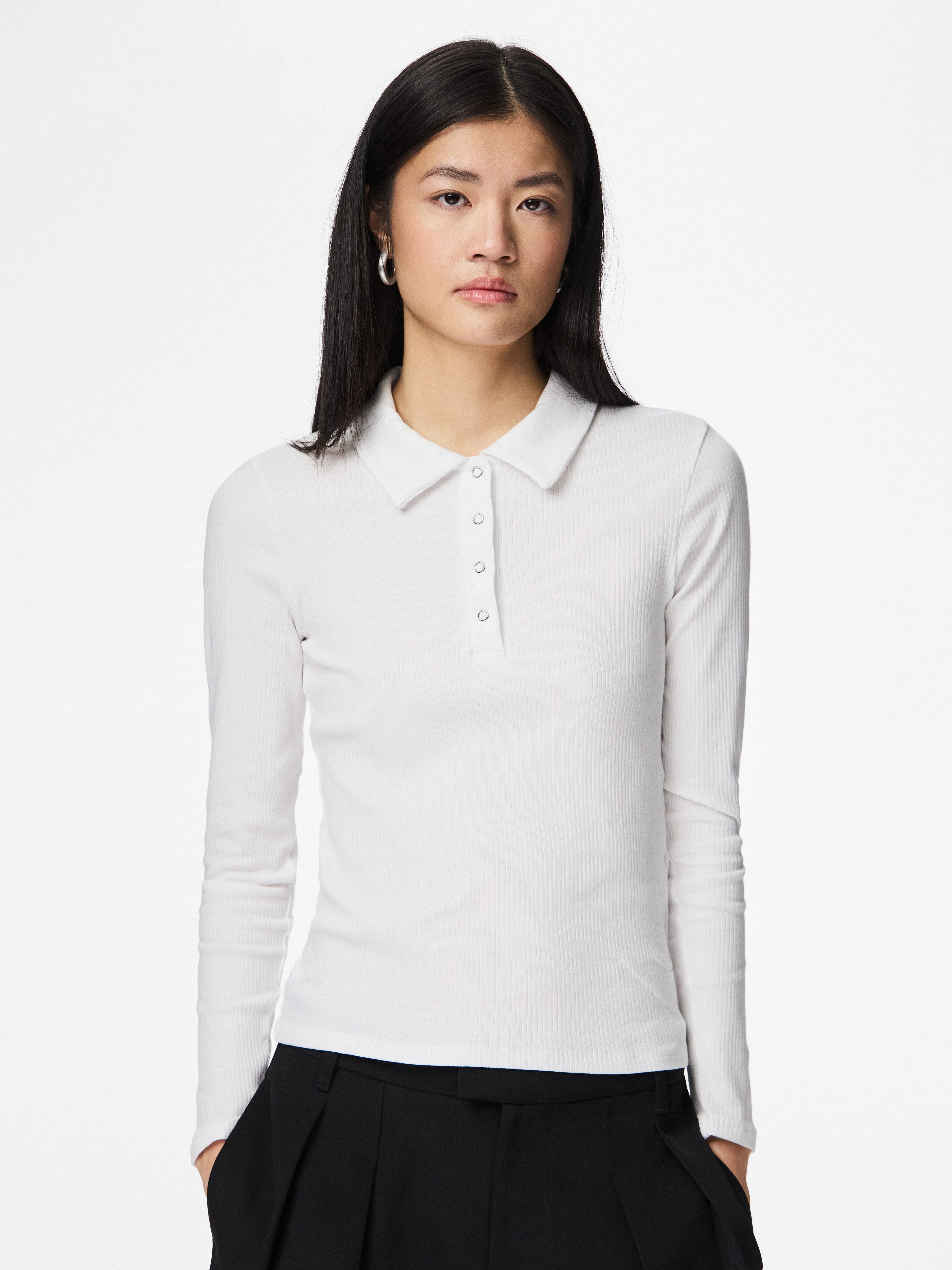 pieces Langarm-Poloshirt PCKITTE LS POLO TOP JRS NOOS mit gerippter Struktu günstig online kaufen