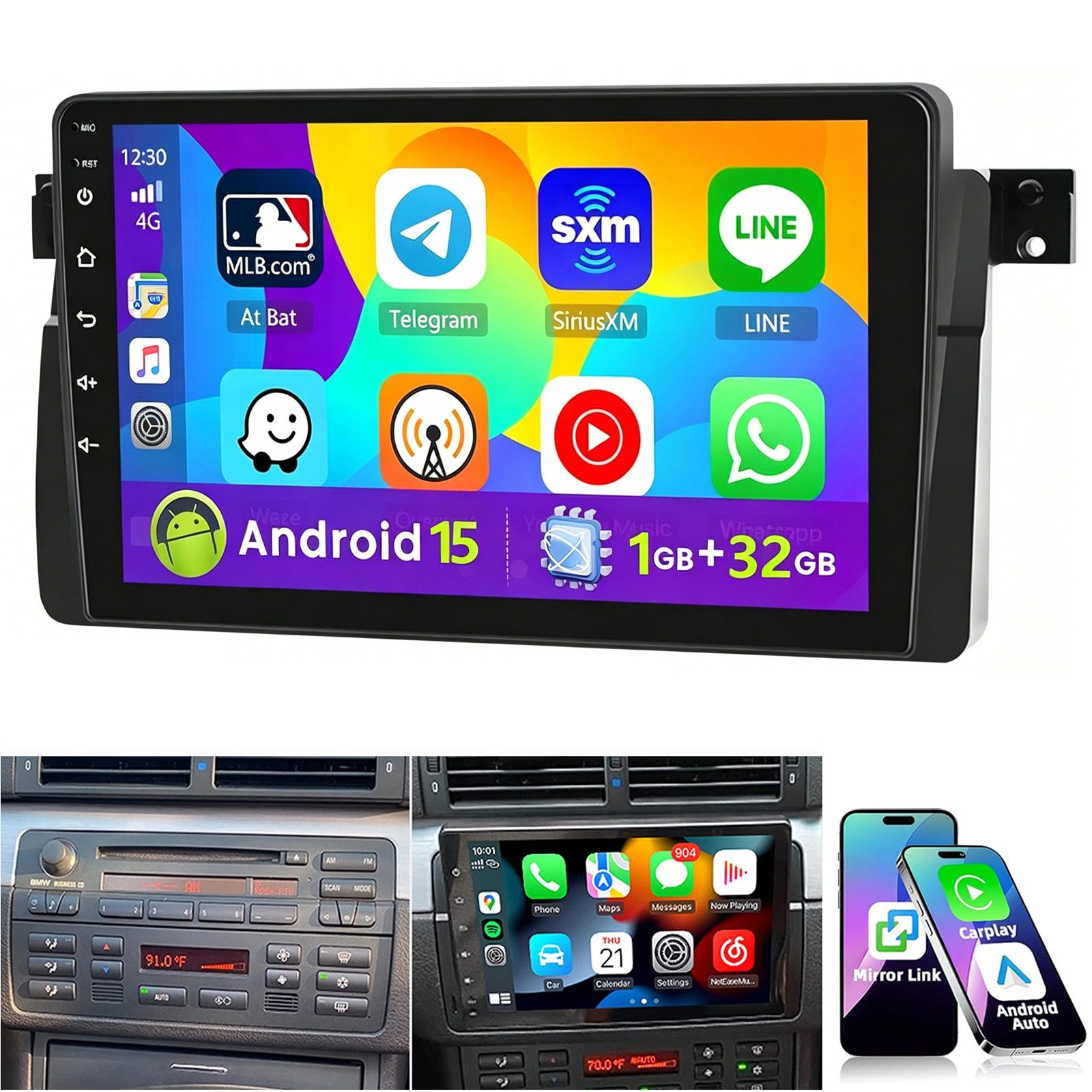 ESSGOO DAB+ 64/128G 9'' Android15 Carplay GPS RDS Für 3er BMW E46 318 320 325 Autoradio (Digitalradio (DAB), RDS, AM, FM, 4+64GB(optional), 4+128GB(optional), Carplay Android Auto Bluetooth EQ USB GPS Navi WIFI Touchscreen)