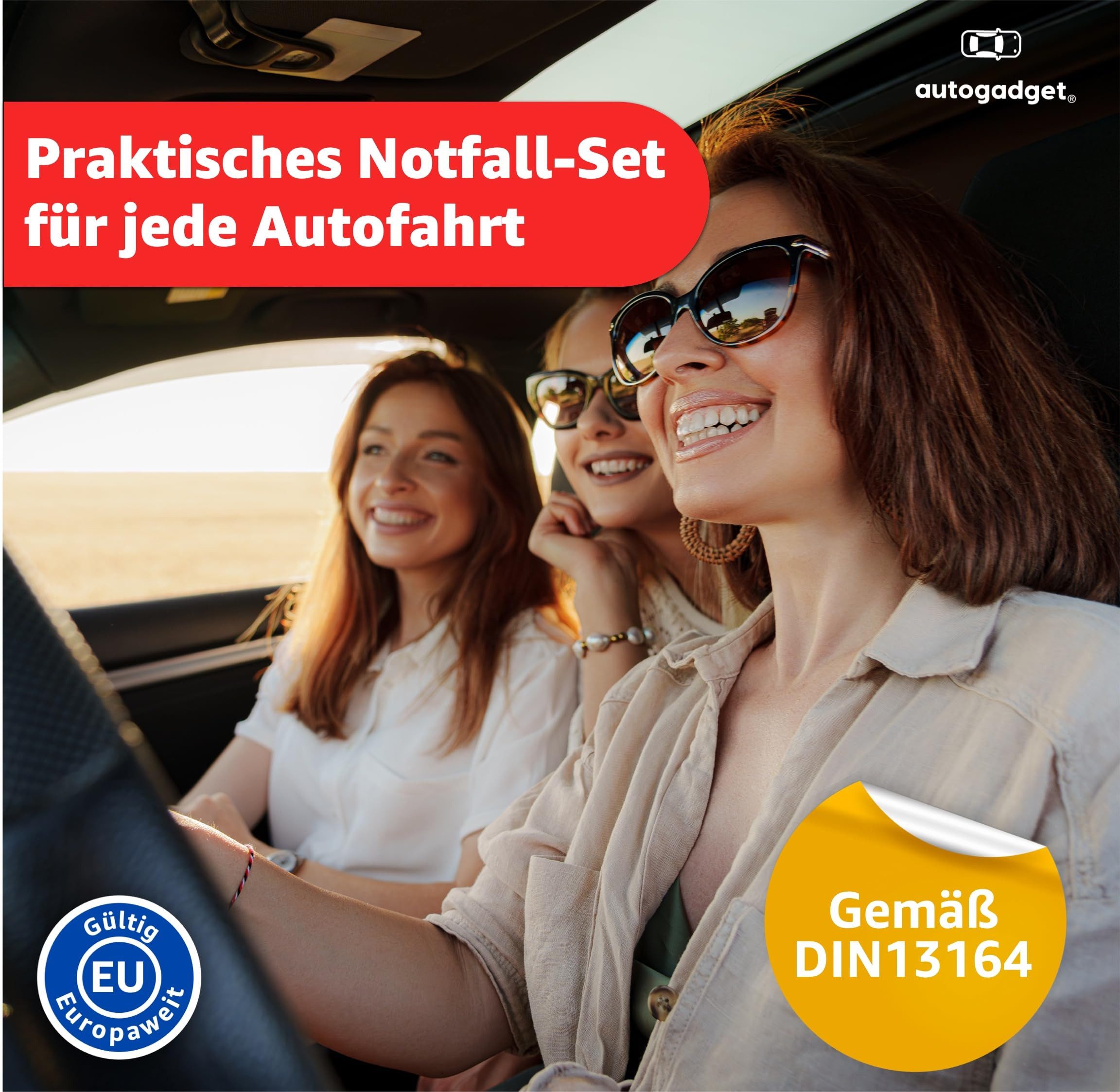 autogadget® KFZ-Verbandtasche Auto Verbandskasten Erste Hilfe - Norm 2026 - DIN 13164 Pflaster, inkl. Anleitungsbuch