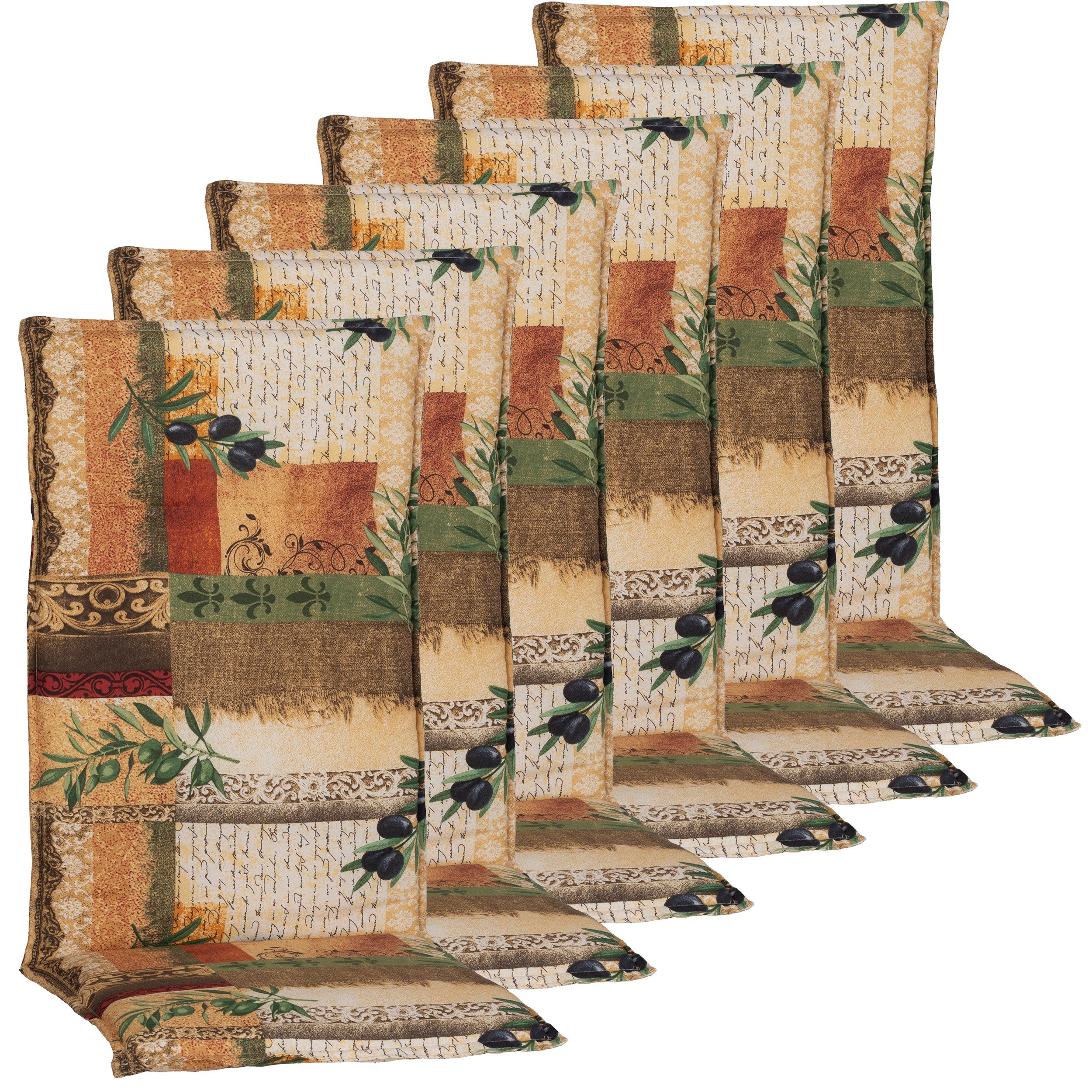NYVI Hochlehnerauflage Hochlehner Auflagen Rio 6er Set - Stuhlauflage für Gartenstühle, (6 St), Sitzauflage, Pflegeleicht, Robust, Bequem