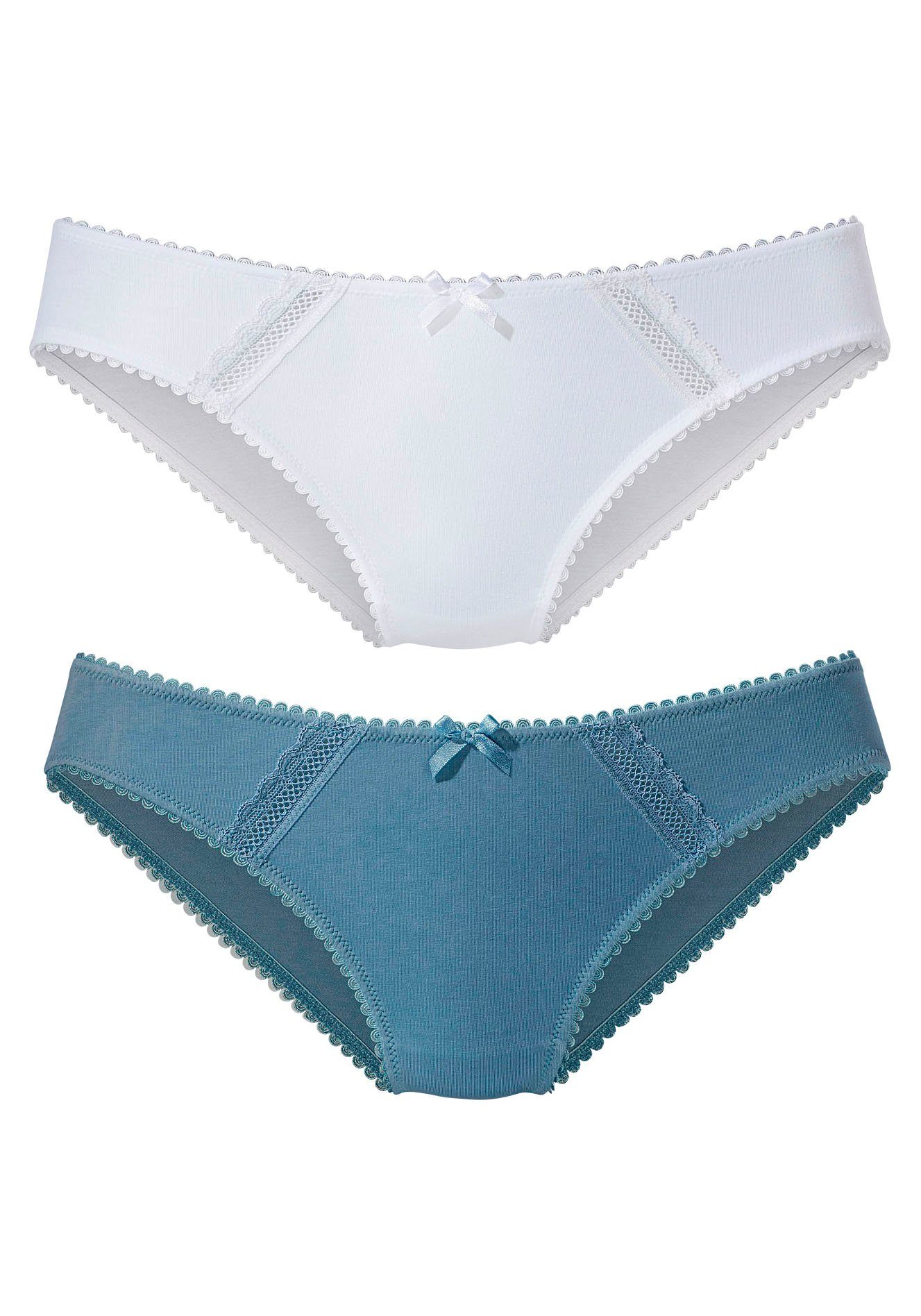 weicher (2-St) Baumwolle aus Bikinislip oceanblau+weiß Nuance