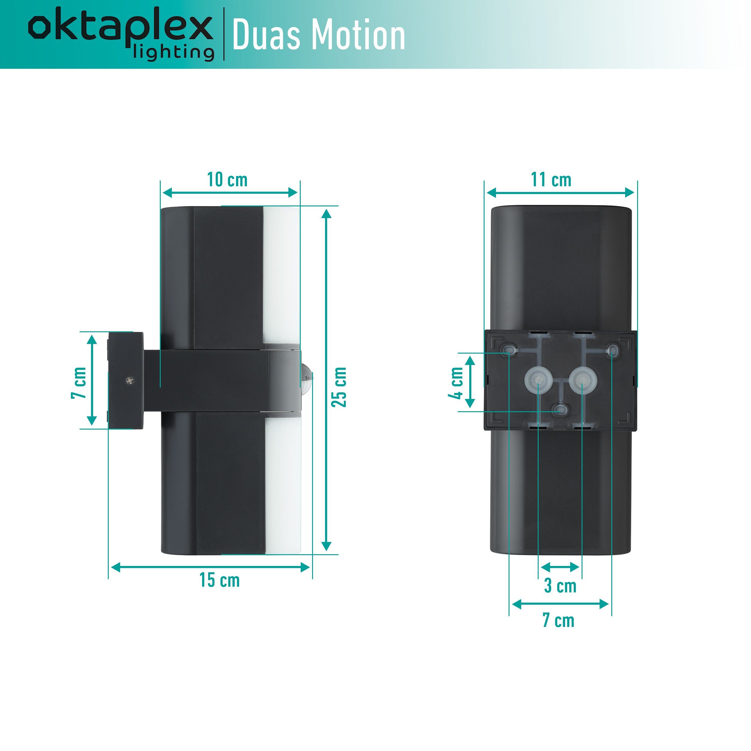 Oktaplex lighting integriert, Warmweiß, mit drehbare LED IP65 anthrazit Außen-Wandleuchte drehbare Bewegungsmelder Duas, 1800lm fest Leuchte Außenlampe LED Leuchtkörper