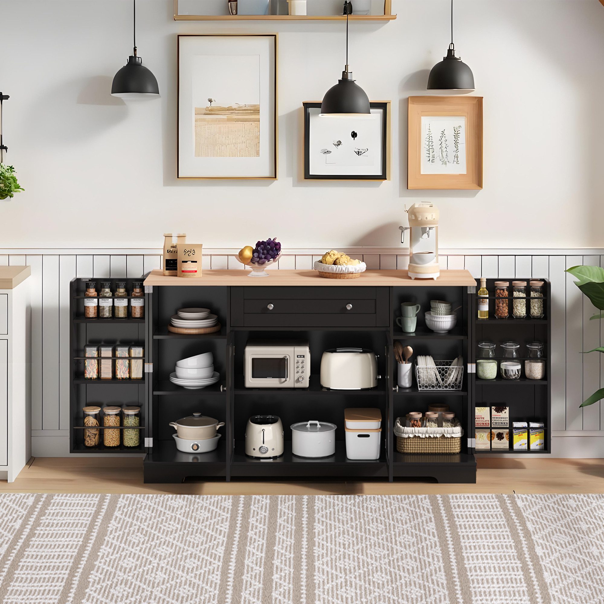 REDOM Sideboard Multifunktionales Küchenbuffet,Kommode (Multifunktionales Küchenbuffet mit Schublade, verstellbaren Einlegeböden & Kippschutz – Modernes Design, 1 St), mit Kippschutz, mit Schublade