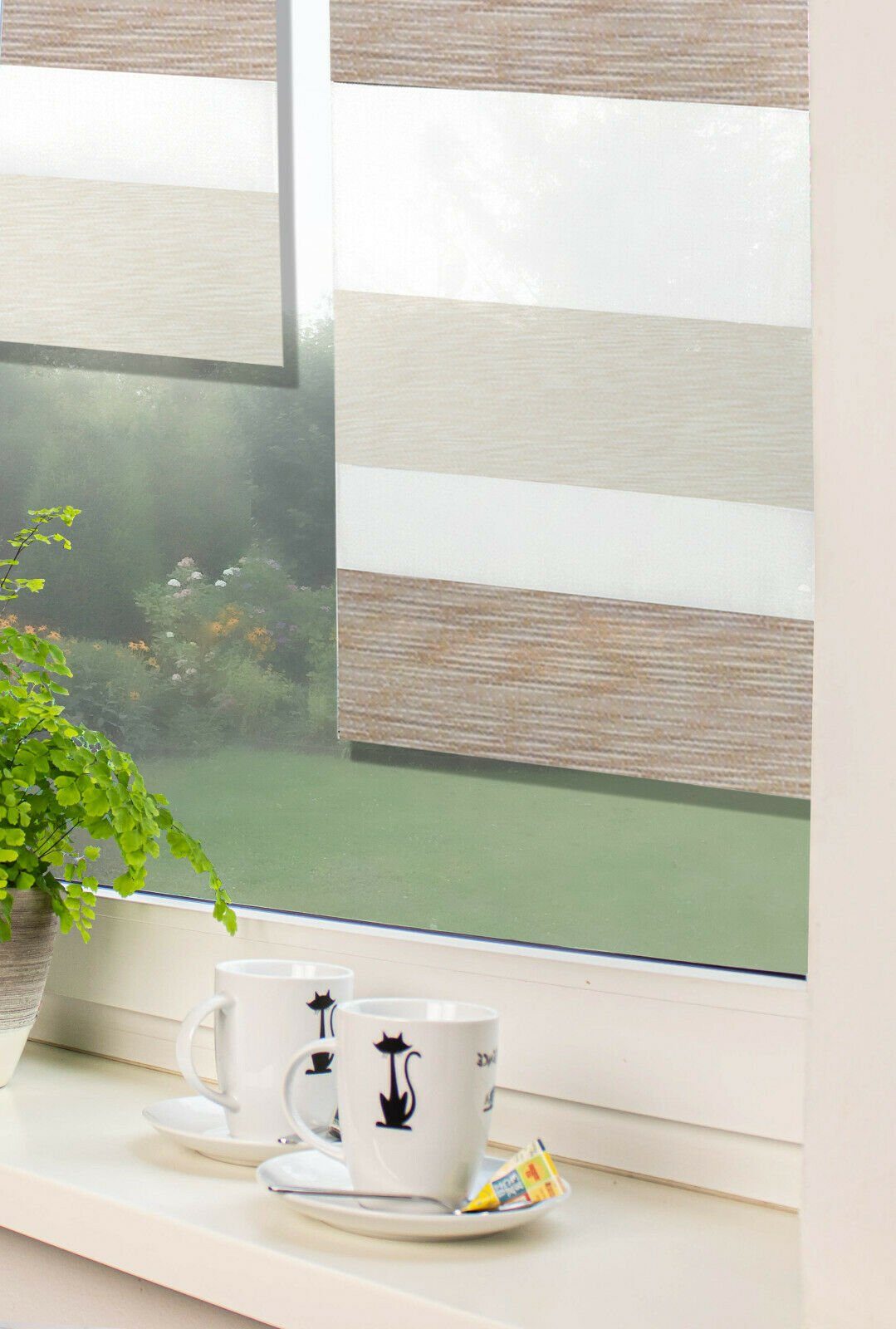 Clever-Kauf-24 Scheibengardine 4-teiliges Mini-Flächenvorhang-Set in beige weiß 2291-13, Stangendurchzug, halbtransparent, Store