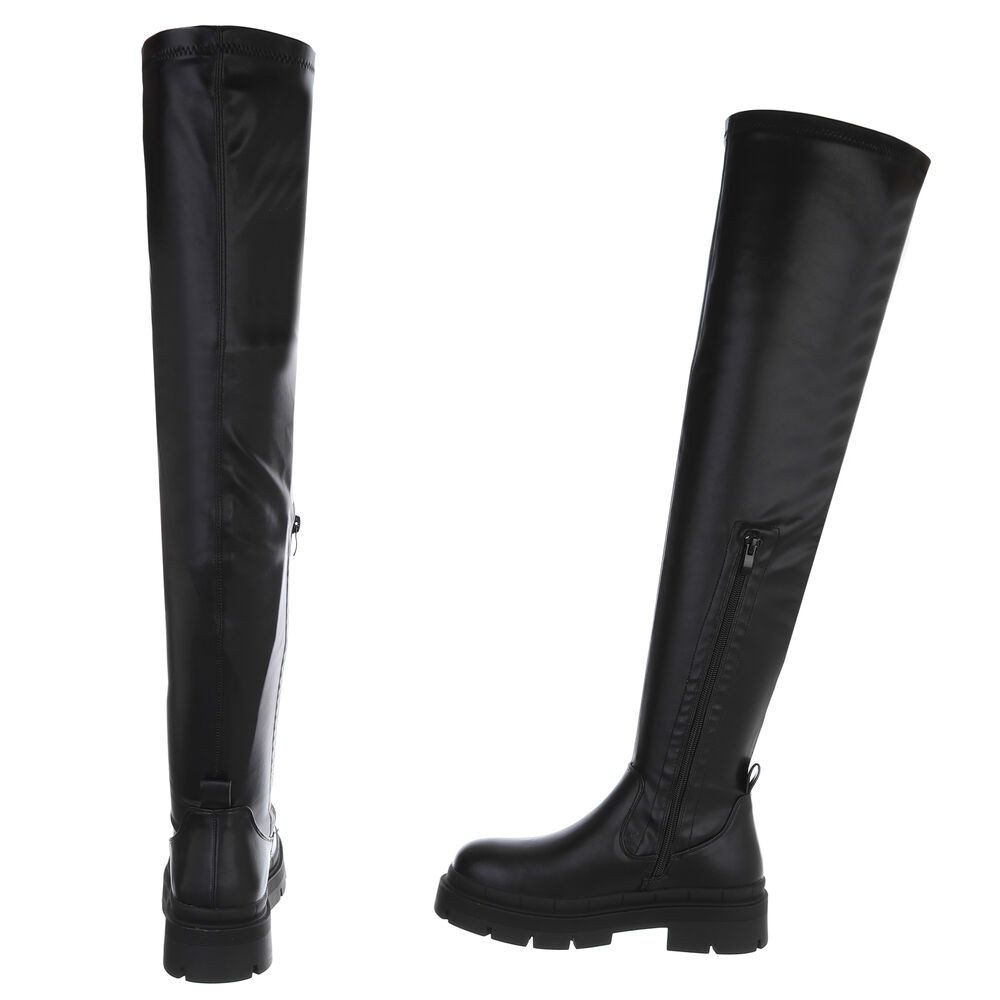 Ital-Design Elegante Overkneestiefel mit robuster Sohle für Damen Plateaustiefel (90515066) Blockabsatz Overknees in Schwarz – Bild 5 von 5