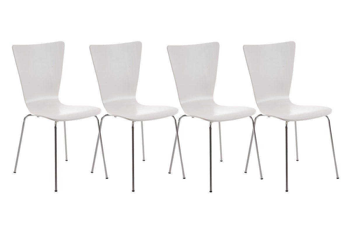 TPFLiving Besucherstuhl Jaron mit ergonomisch geformter Sitzfläche - Konferenzstuhl (Besprechungsstuhl - Warteraumstuhl - Messestuhl, 4 St), Gestell: Metall chrom - Sitzfläche: Holz weiß