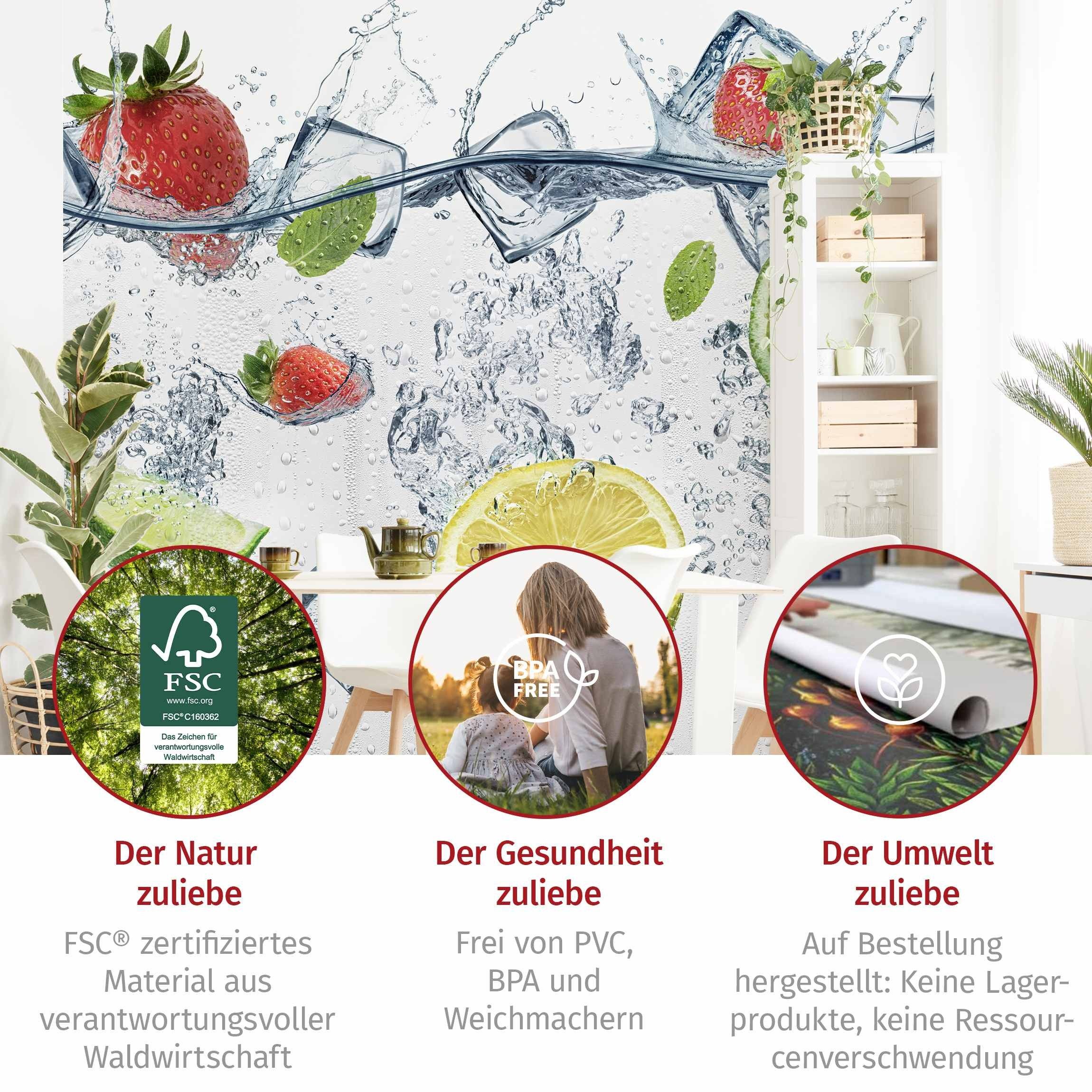 Bilderdepot24 Vliestapete Küche Limette Erdbeere Wasser Eiswürfel Modern Wanddeko Kunst, Glatt, Matt, (Vliestapete inkl. Kleister oder selbstklebend), Küche Ess – Bild 5 von 5