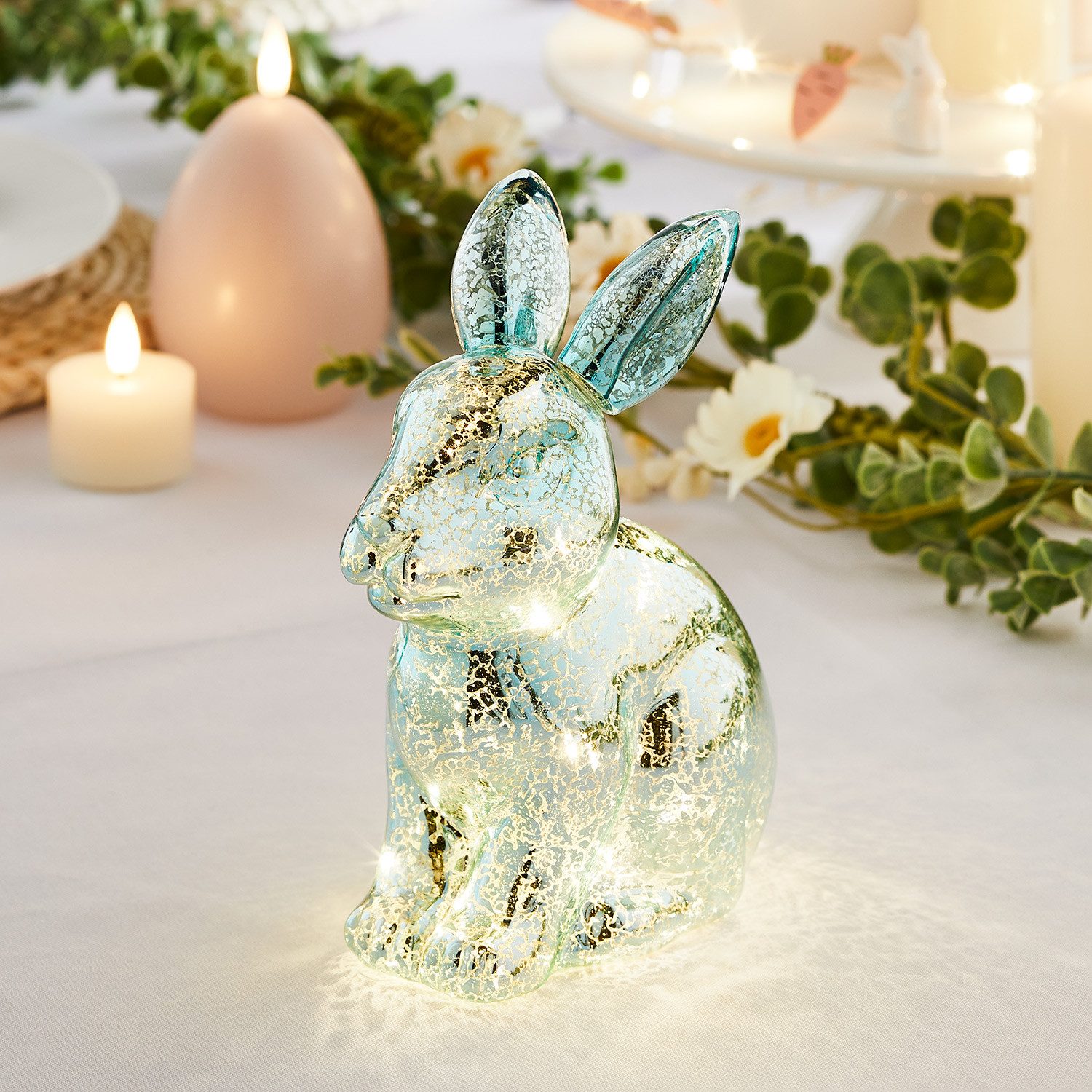 Lights4fun Osterhase LED Osterdeko Hase aus Glas