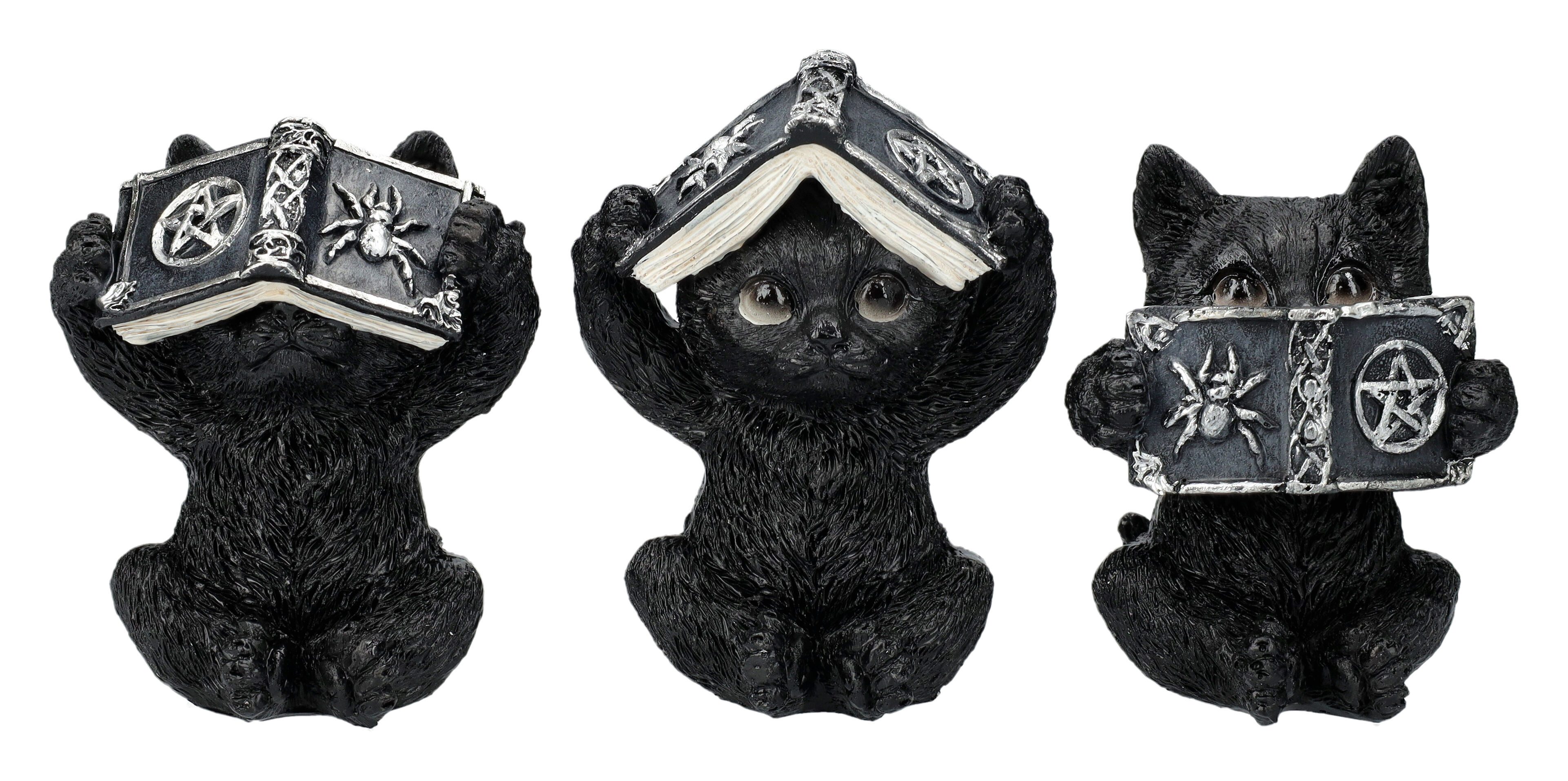 Figuren Shop GmbH Dekofigur Katzen Figuren 3er Set - Hexenkatzen Nichts Böses - Fantasy Dekofigur