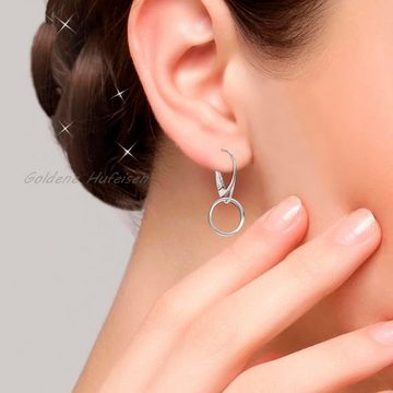 Goldene Hufeisen Paar Ohrhänger Ohrringe für Karabiner Charm-Einhänger 925 Silber Runde Kreis 16mm