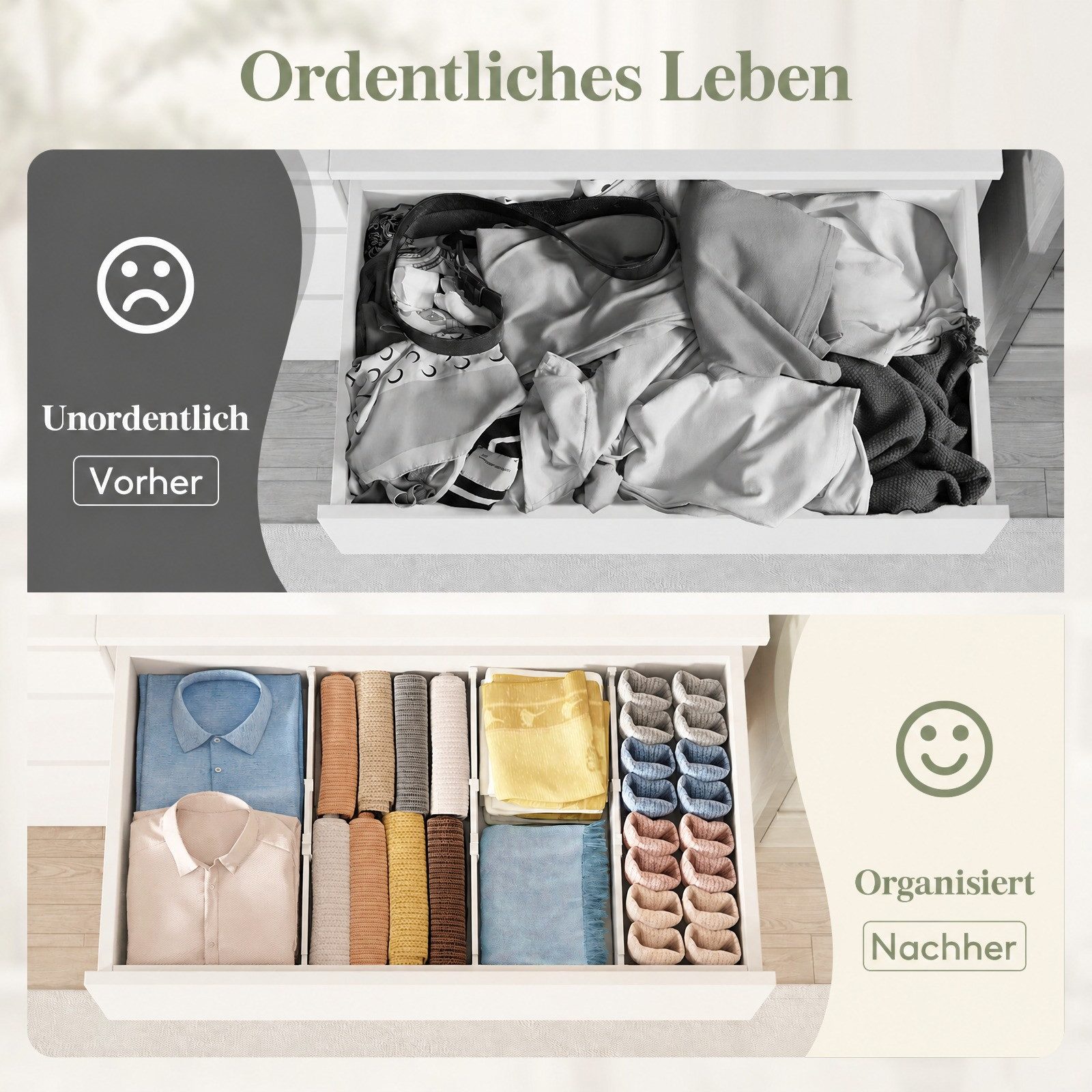 Lifewit Schubladeneinsatz Schubladentrenner verstellbar 35-55 cm, Organizer Küchenschrank. (Set, 5 St., 4-tlg, 5-tlg, 6-tlg, 8-tlg, 9-tlg, 12-tlg), Rissfest, ve – Bild 5 von 5