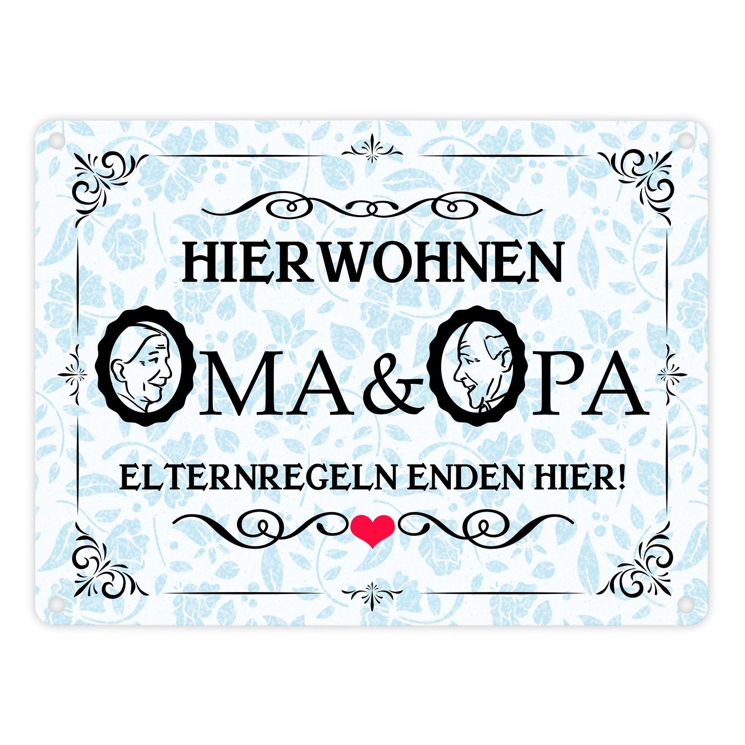 speecheese Metallschild Hier wohnen Oma & Opa Metallschild in 15x20 cm im Vintage-Look
