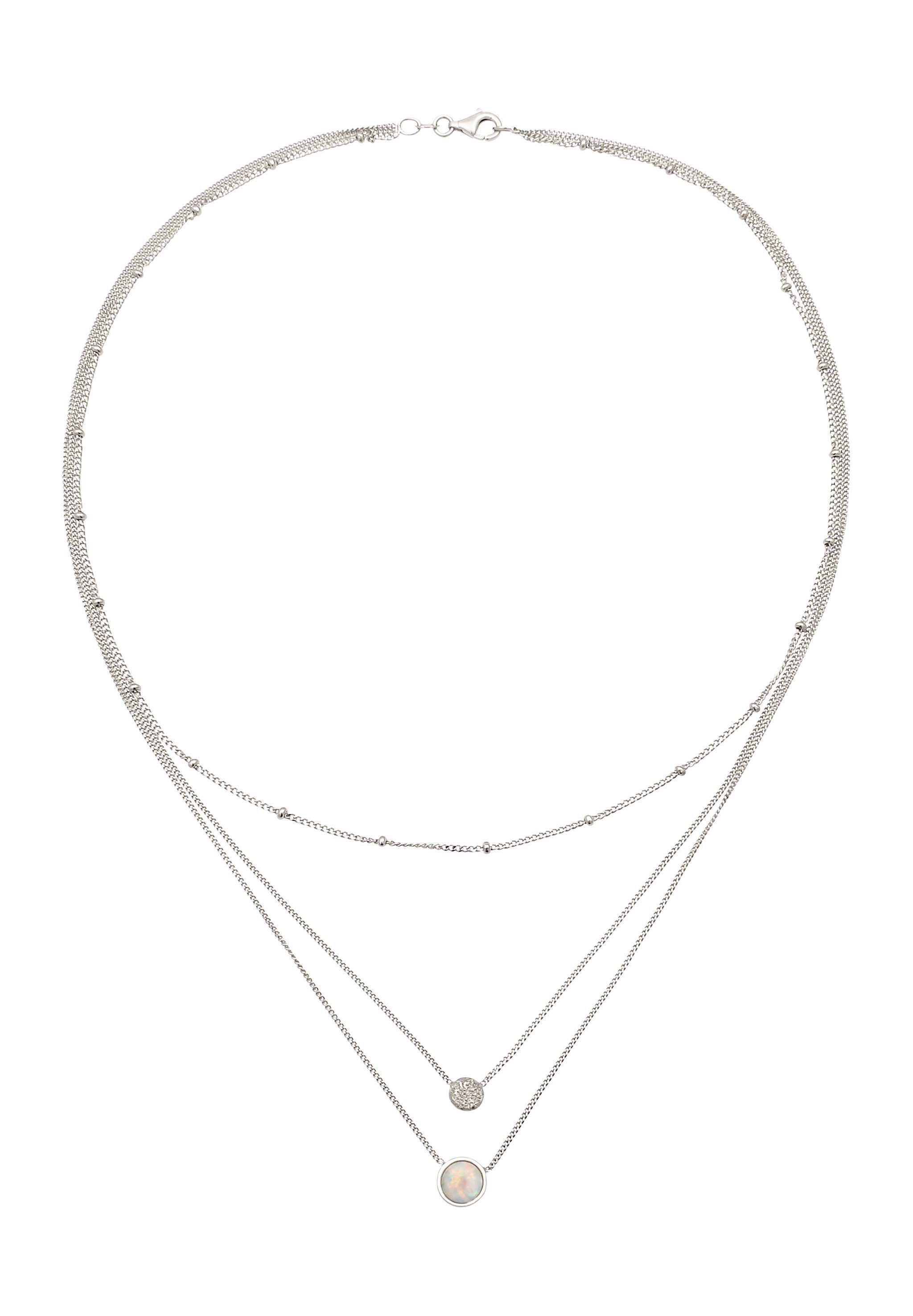 Elli Ketten-Set Layer Plättchen Synthetischer Opal Weiß 925 Sterling Silber
