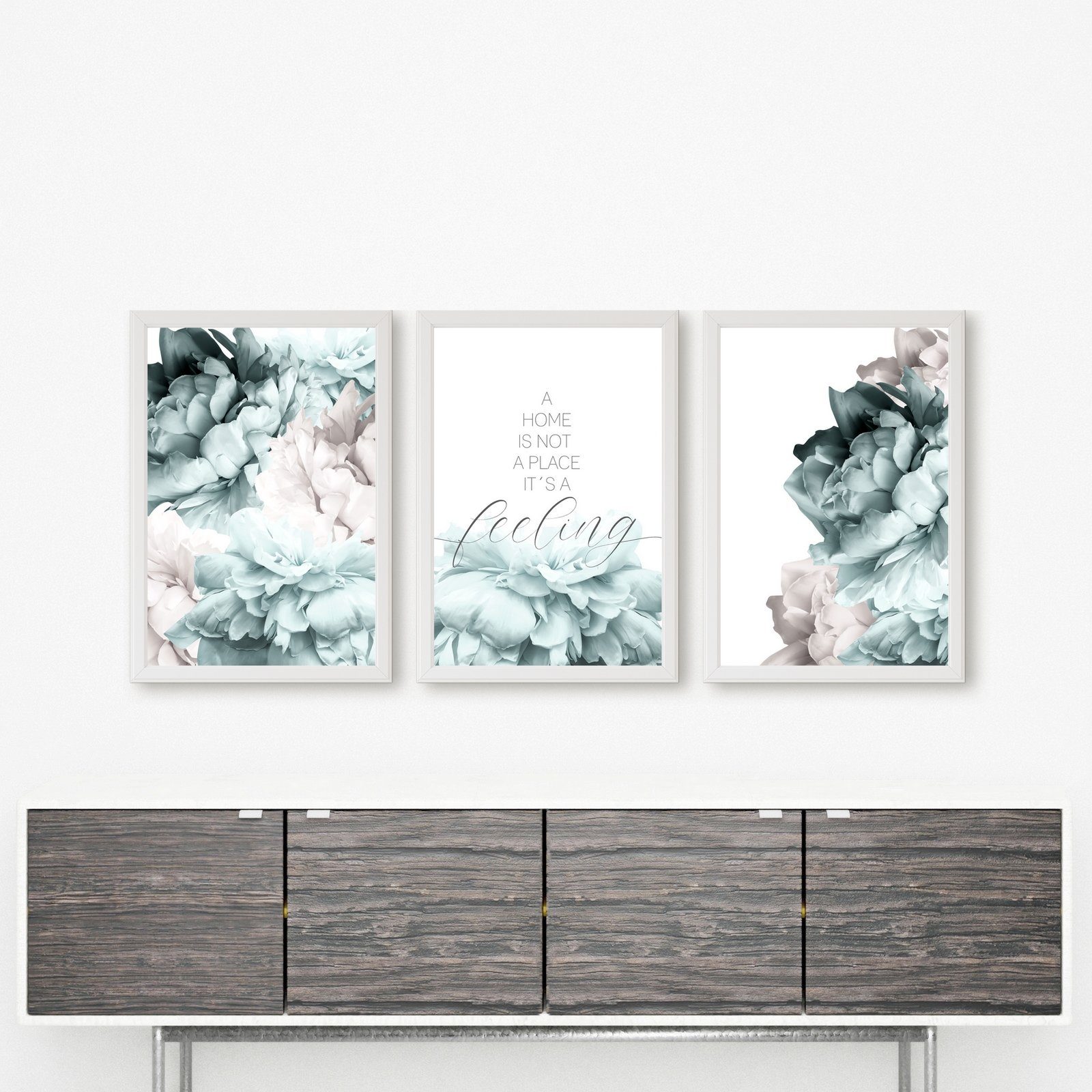 homestyle-accessoires Poster Bilderset Bilderwand Bilder HOME IS A FEELING TÜRKIS 3er SET, - OHNE BILDERRAHMEN - Sorgfältige & sichere Verpackung