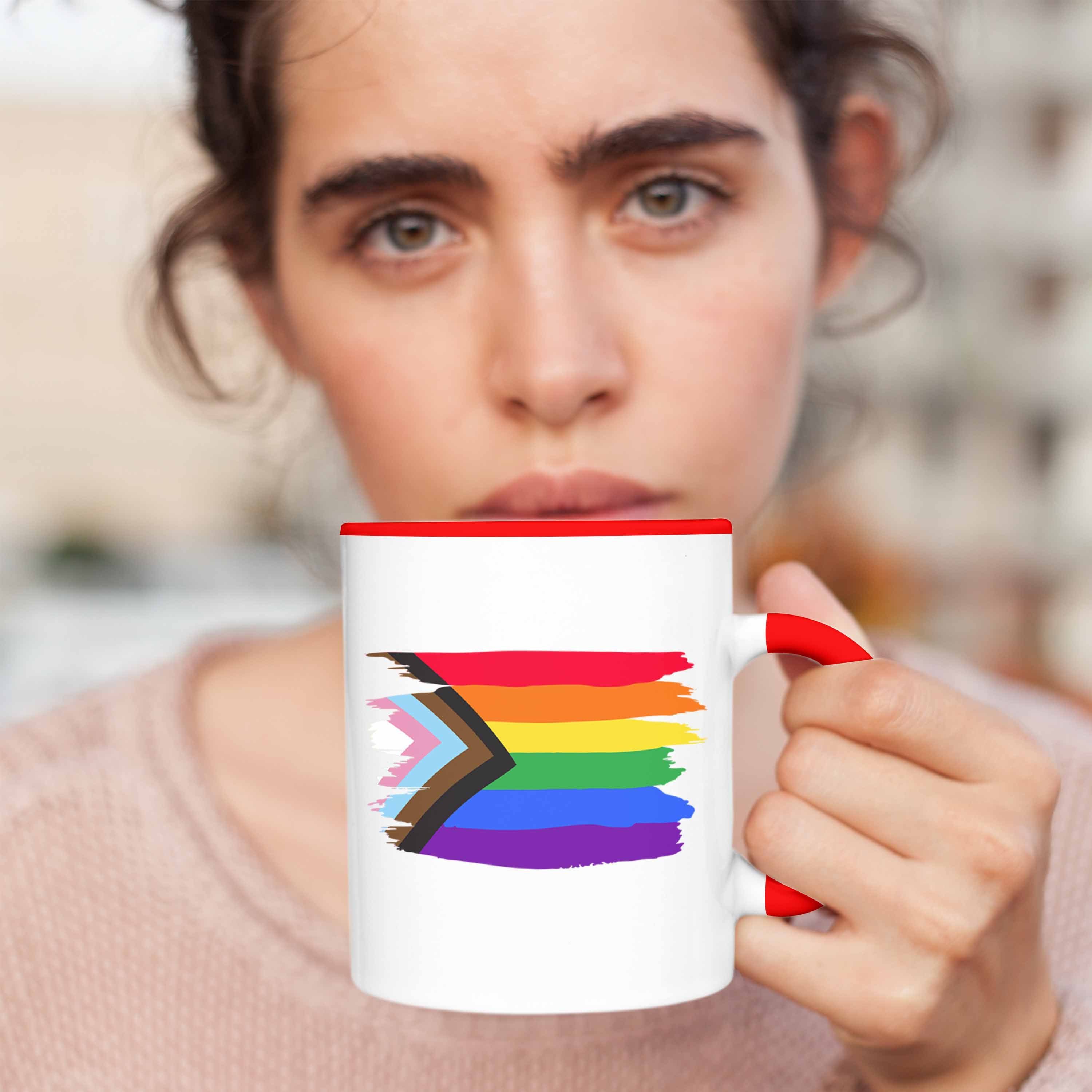 Trendation Transgender LGBT Flagge Regenbogen Pride Lesben Tasse Tasse - Geschenk Schwule Grafik Rot Trendation