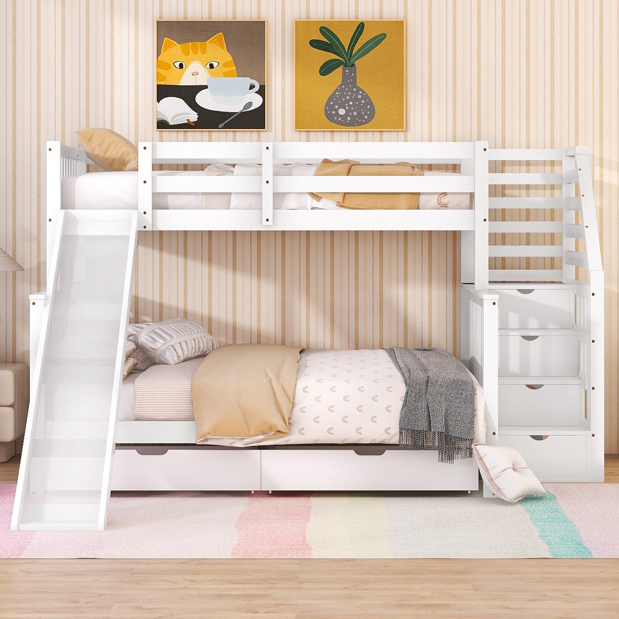 Flieks Etagenbett, Kiefer Kinderbett mit Rutsche günstig online kaufen