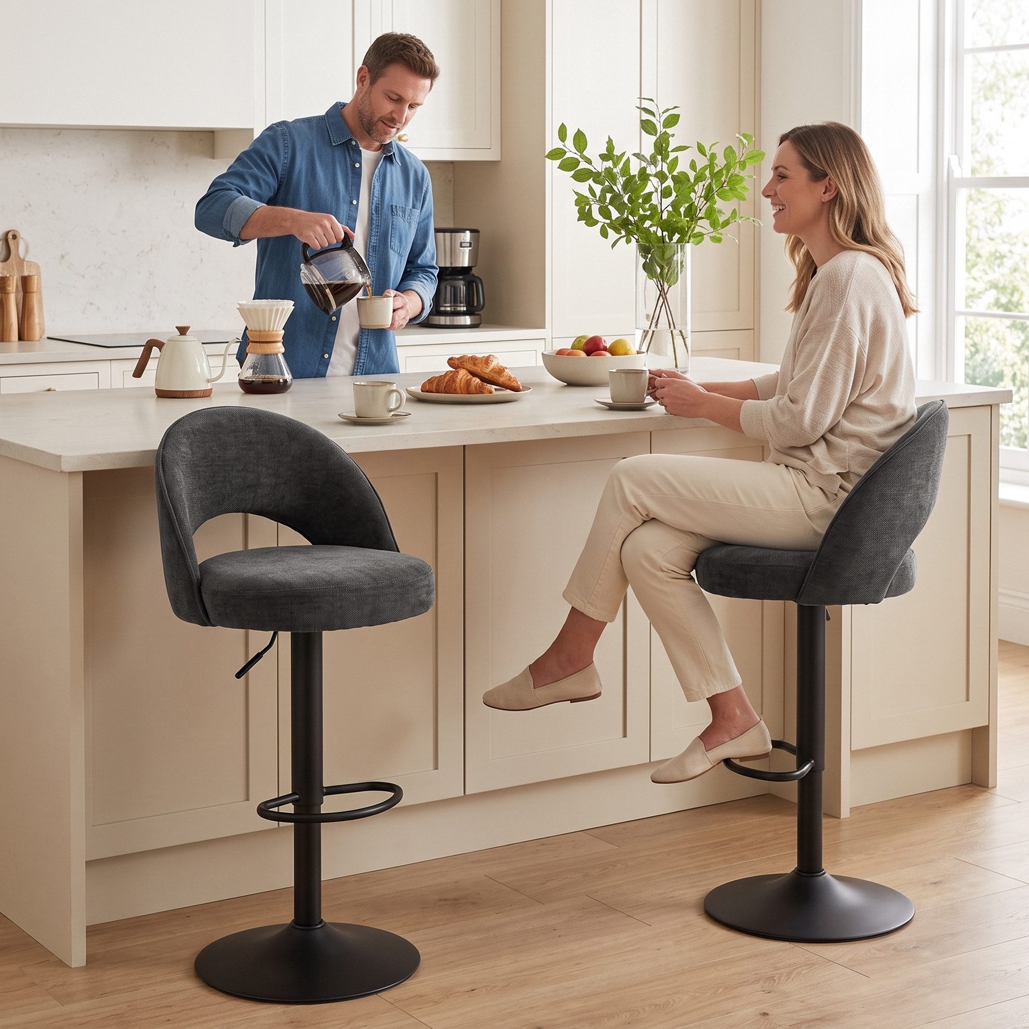 HOMCOM Barhocker Barstuhl mit Rückenlehne (Set, 2 St., 2er Set), 360° drehbar, höhenverstellbar