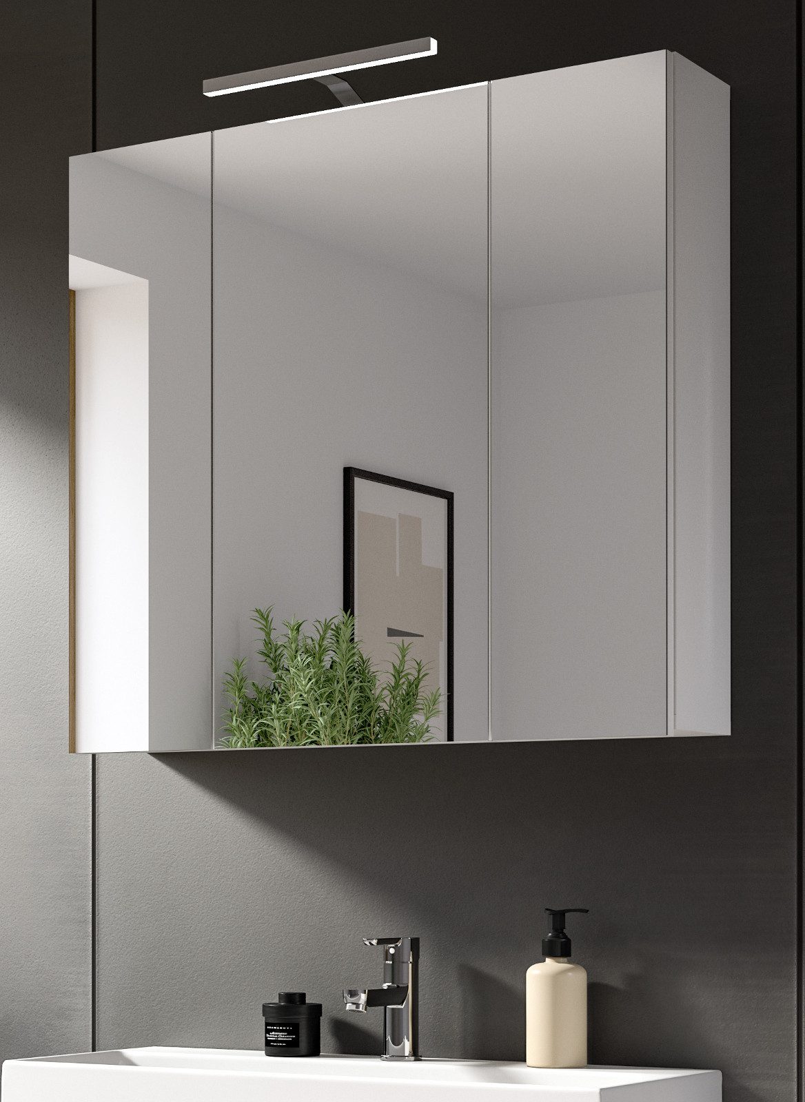 Inn.Furn Badezimmerspiegelschrank Larik (Bad Spiegel in weiß, 3-türig, 82 x 77 cm) Breite 80 cm