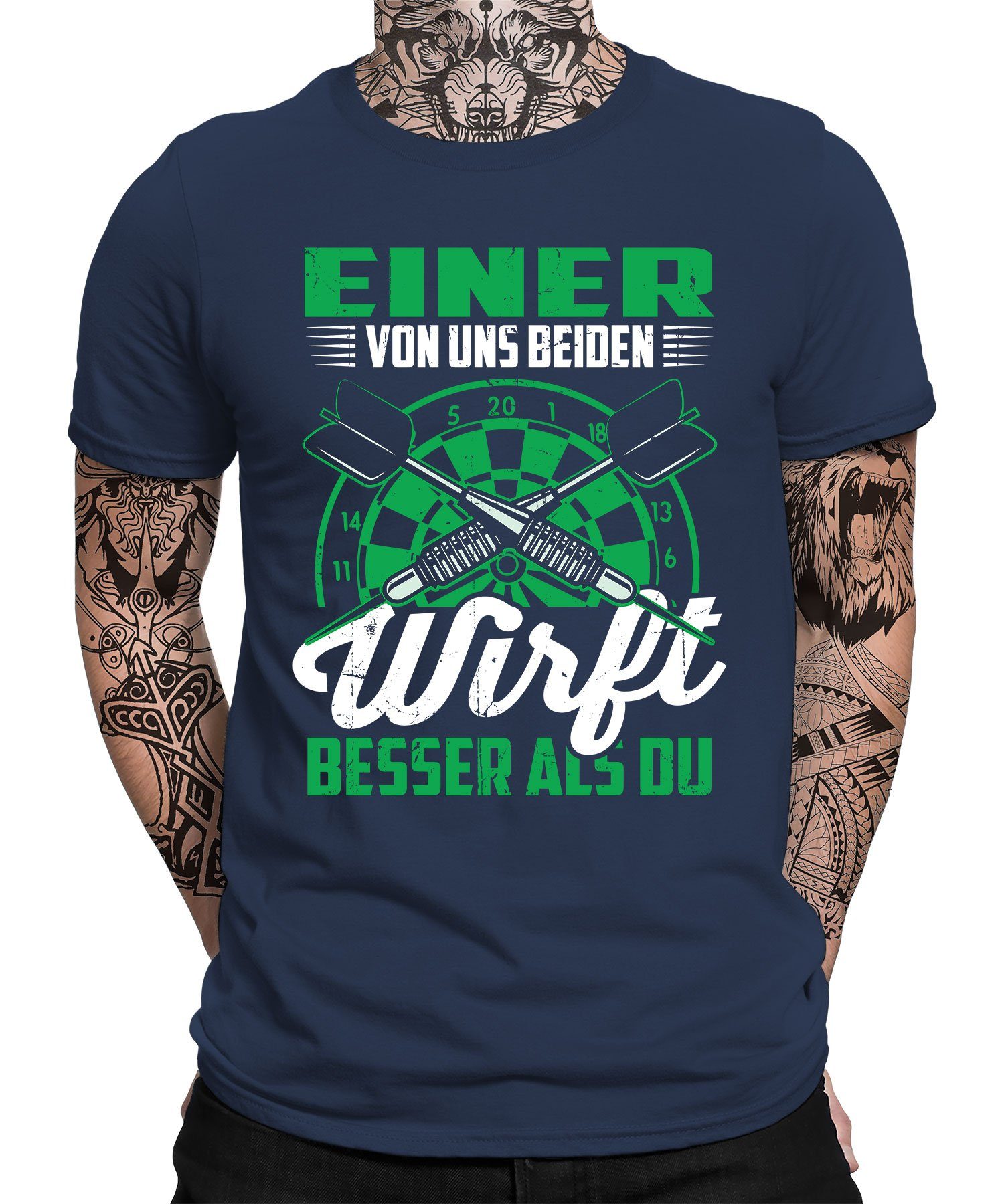 Quattro Formatee Kurzarmshirt Spruch - Dart Dartscheibe Dartpfeil Dartspieler Herren T-Shirt (1-tlg) Navy Blau