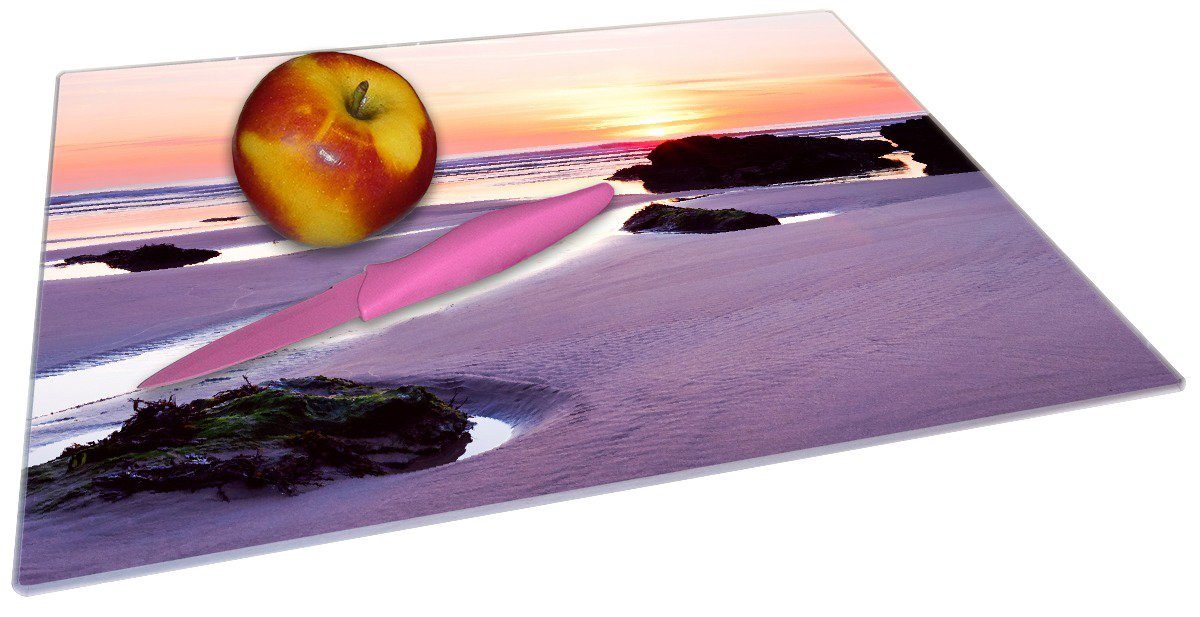 Wallario rutschfester 4mm, 1-St), Schneidebrett Strand, einsamen 30x40cm am ESG-Sicherheitsglas, (inkl. Sonnenuntergang Gummifüße