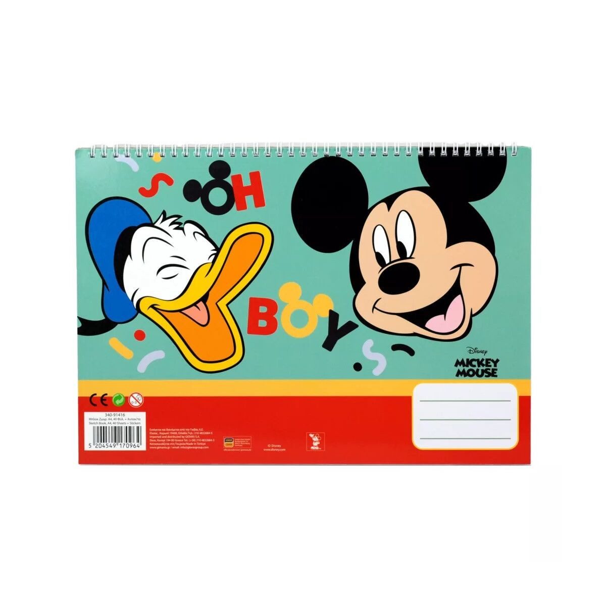 Disney Kreativset Disney Mickey Oh Boy A/4 Spiral Skizzenbuch 40 Blätter mit