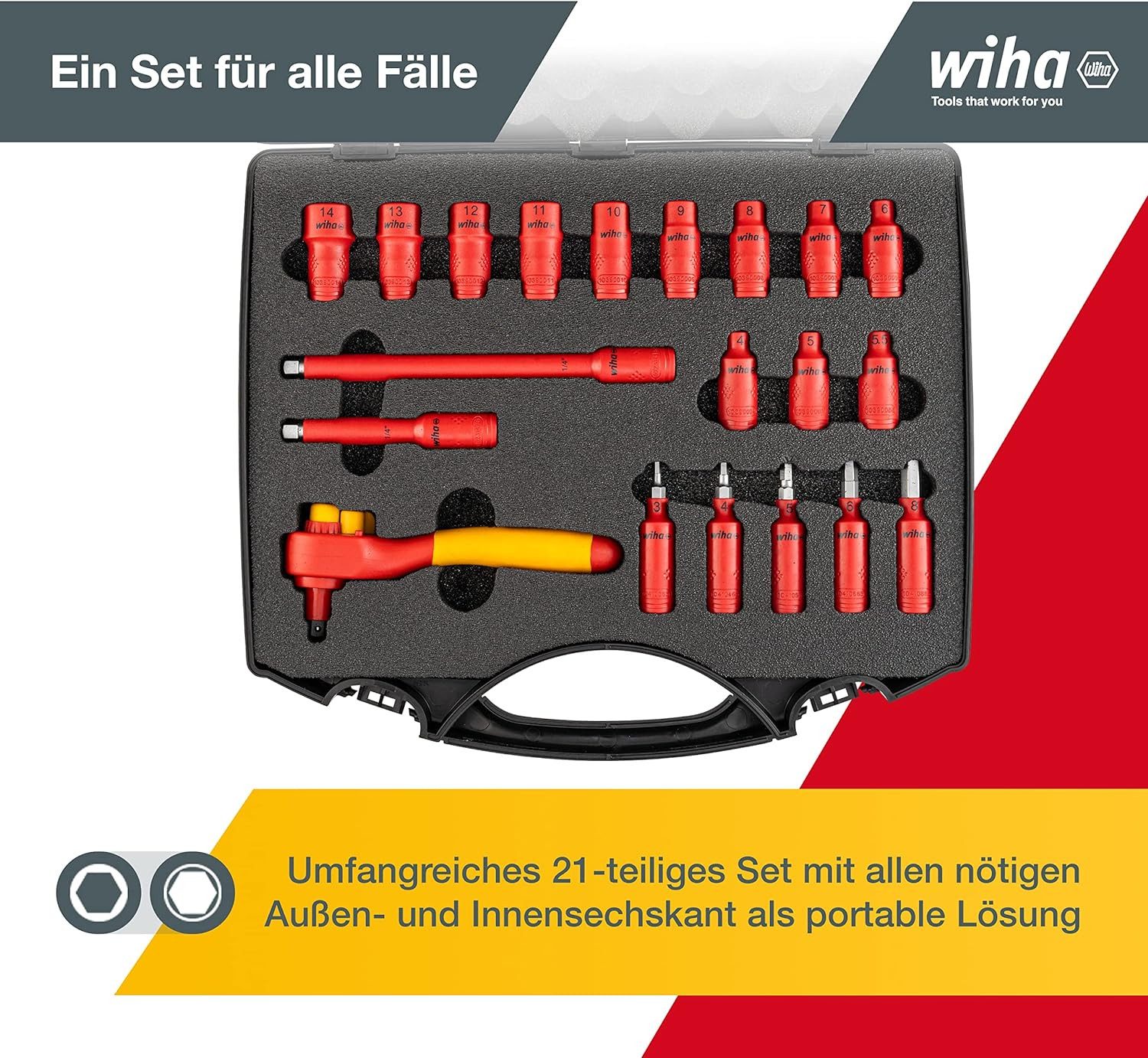 Wiha Ratschenringschlüssel (43025) - 21 tlg., Ratschenschlüssel Set, isoliert, 21-tlg.